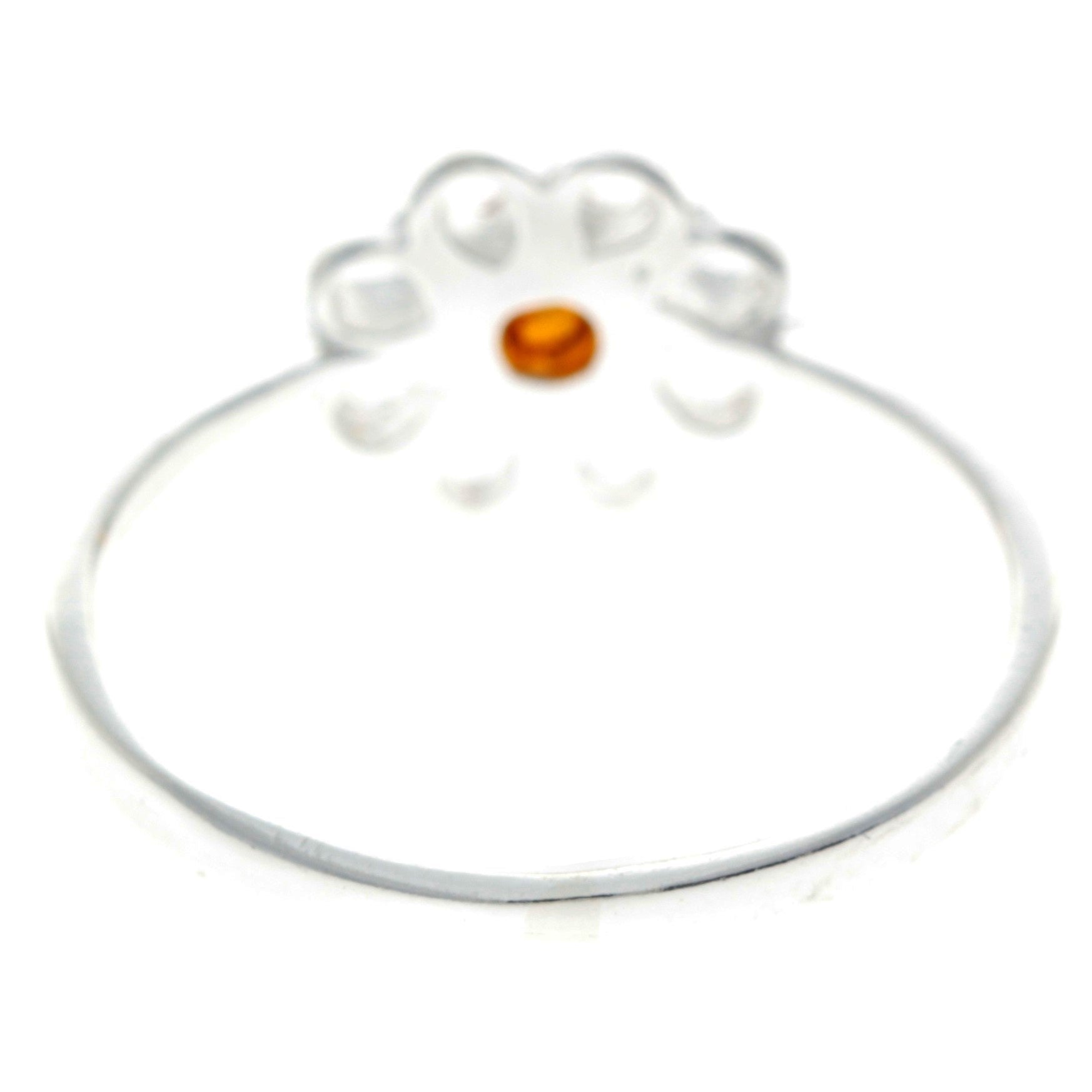 925 Sterling Silver & Genuine Round Baltic Amber Classic Flower Ring - AR4