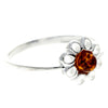 925 Sterling Silver & Genuine Round Baltic Amber Classic Flower Ring - AR4