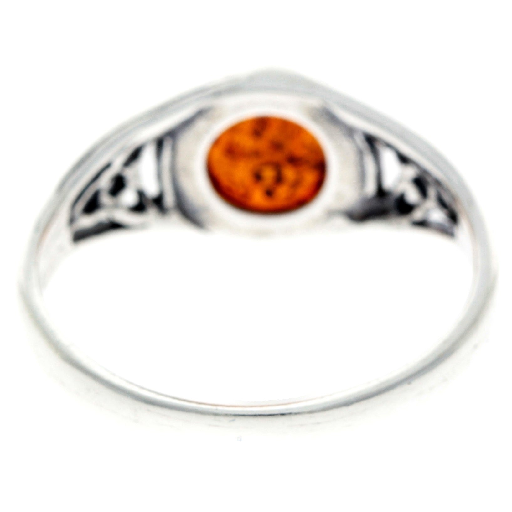 925 Sterling Silver & Genuine Baltic Amber Celtic Ring - AR5