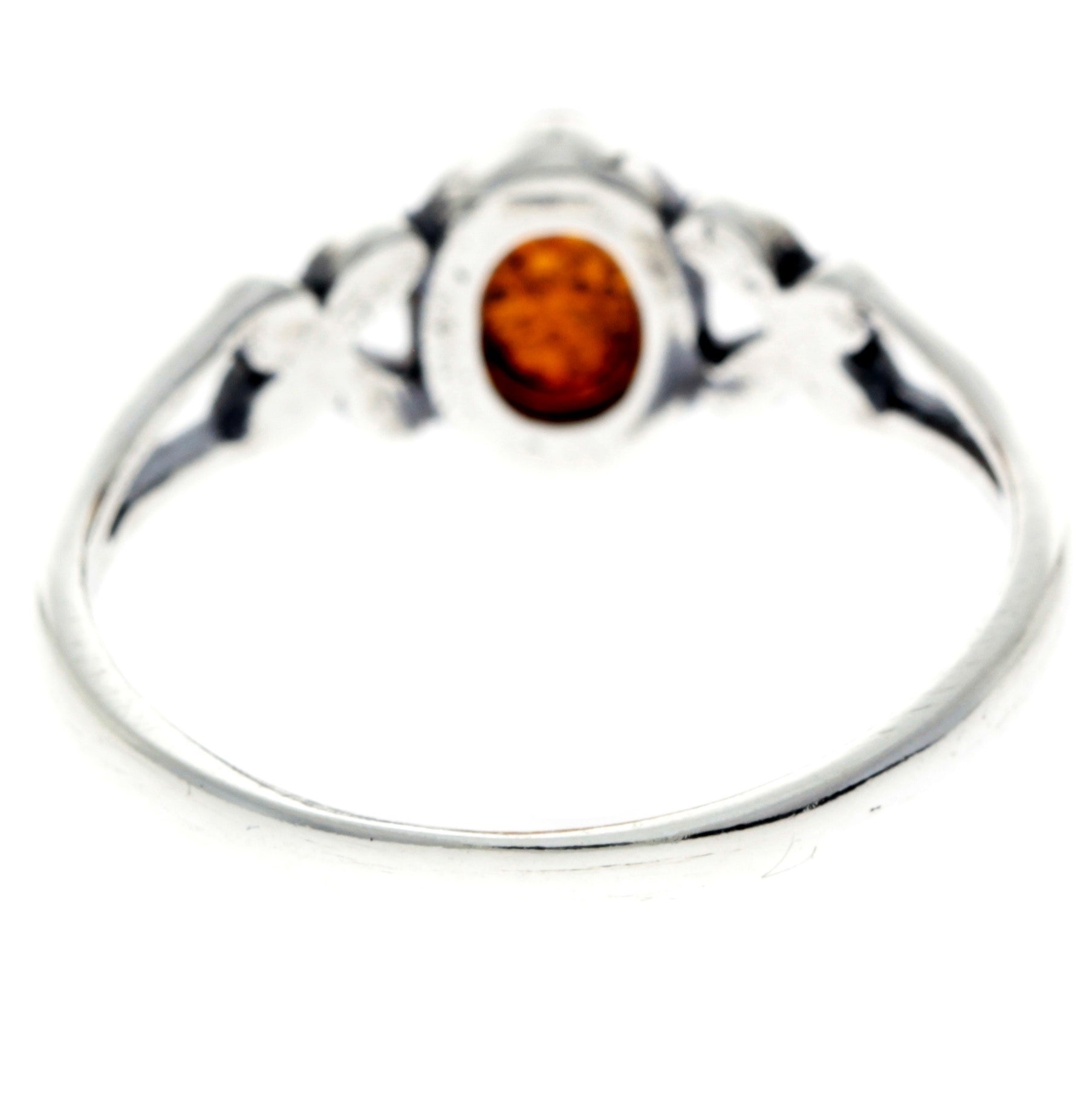 925 Sterling Silver & Genuine Oval Baltic Amber Ring with Butterfly - AR7