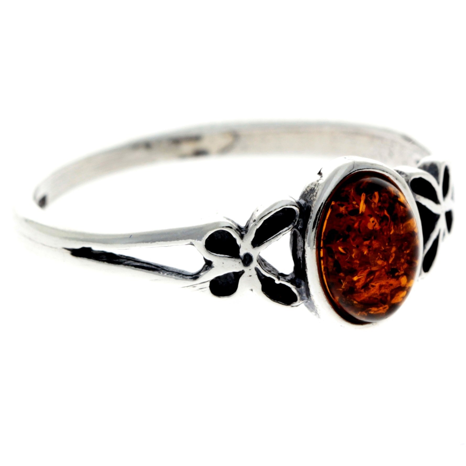 925 Sterling Silver & Genuine Oval Baltic Amber Ring with Butterfly - AR7