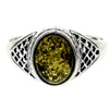 925 Sterling Silver & Genuine Baltic Amber Oval Celtic Ring - AR8