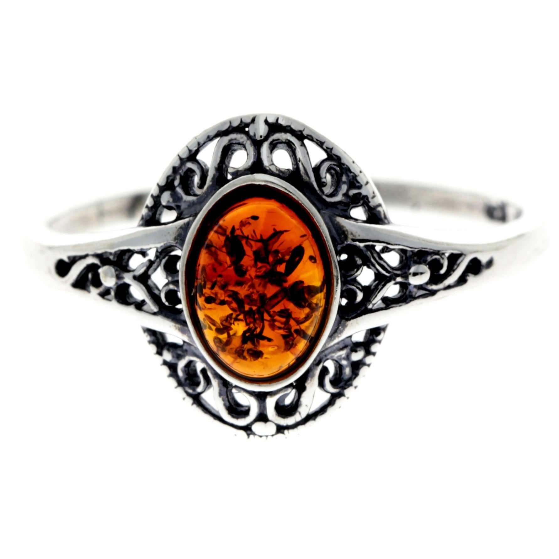 925 Sterling Silver & Baltic Amber Classic Celtic Ring - AR9