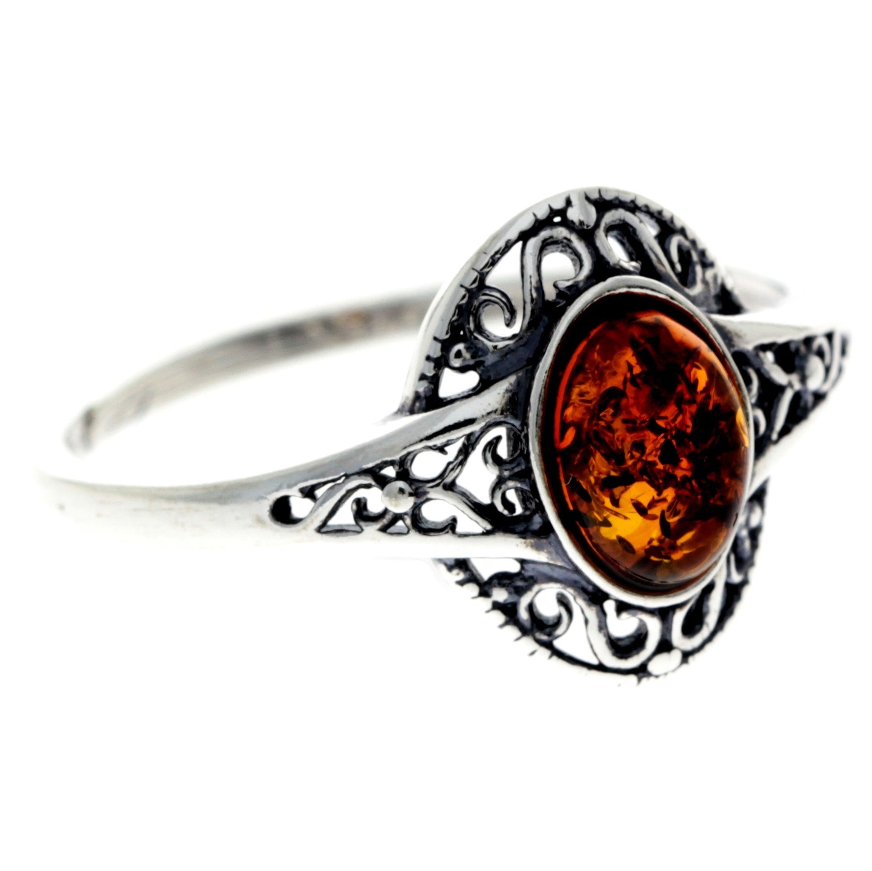 925 Sterling Silver & Baltic Amber Classic Celtic Ring - AR9