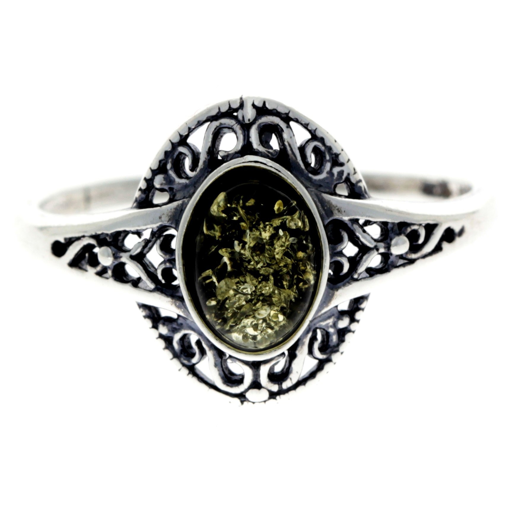 925 Sterling Silver & Baltic Amber Classic Celtic Ring - AR9