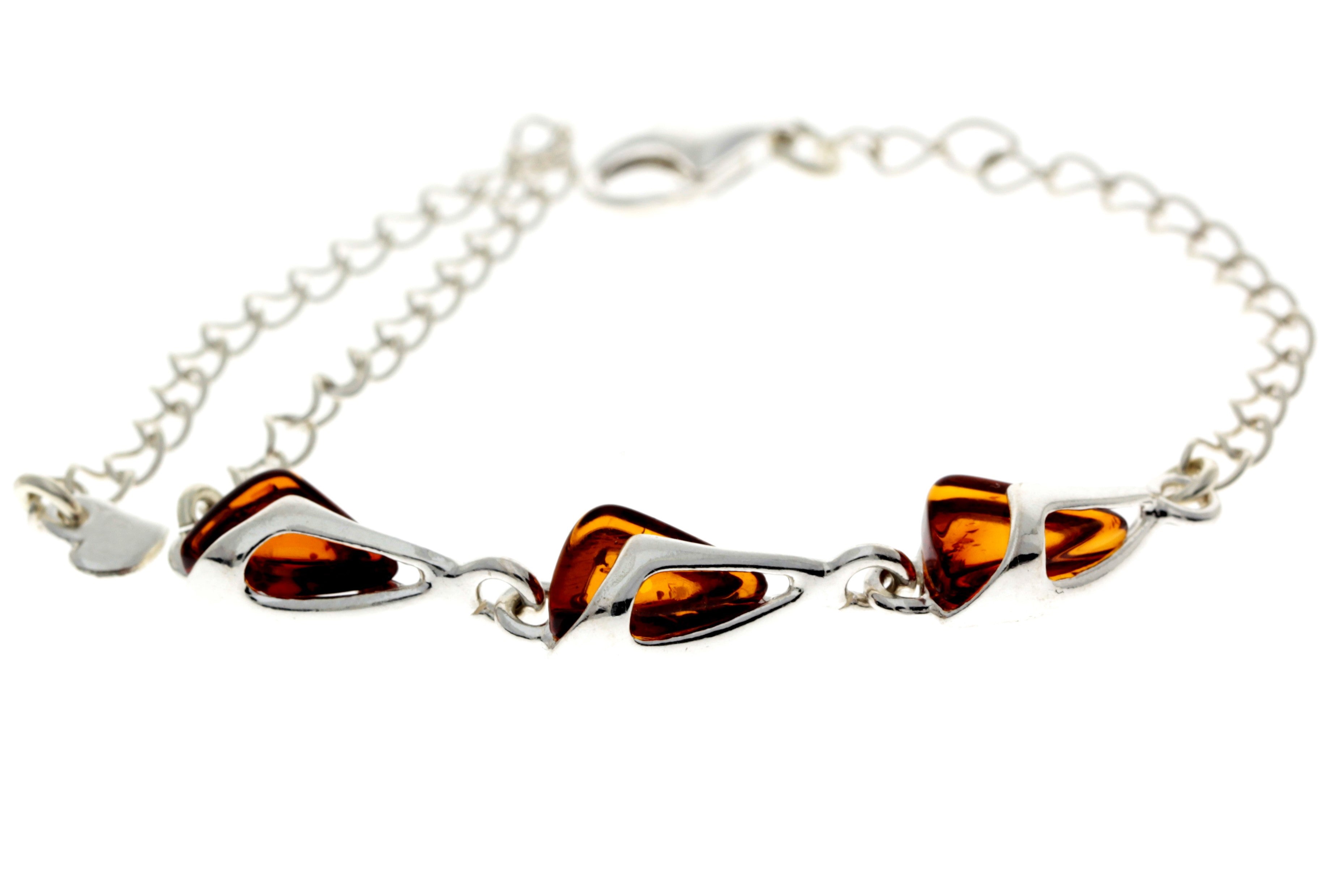 925 Sterling Silver & Baltic Amber Modern Adjustable Bracelet 21 cm - GL536