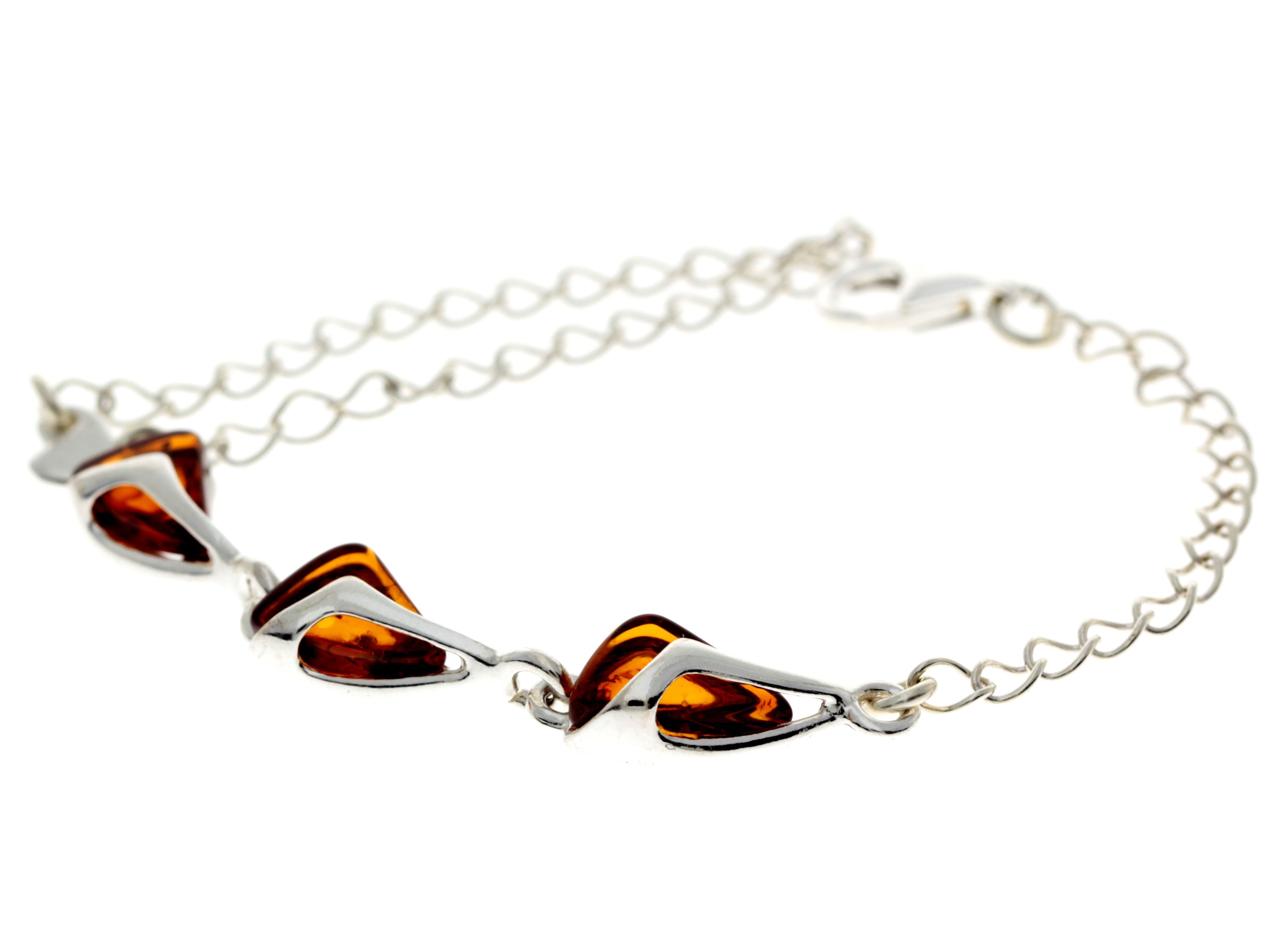 925 Sterling Silver & Baltic Amber Modern Adjustable Bracelet 21 cm - GL536