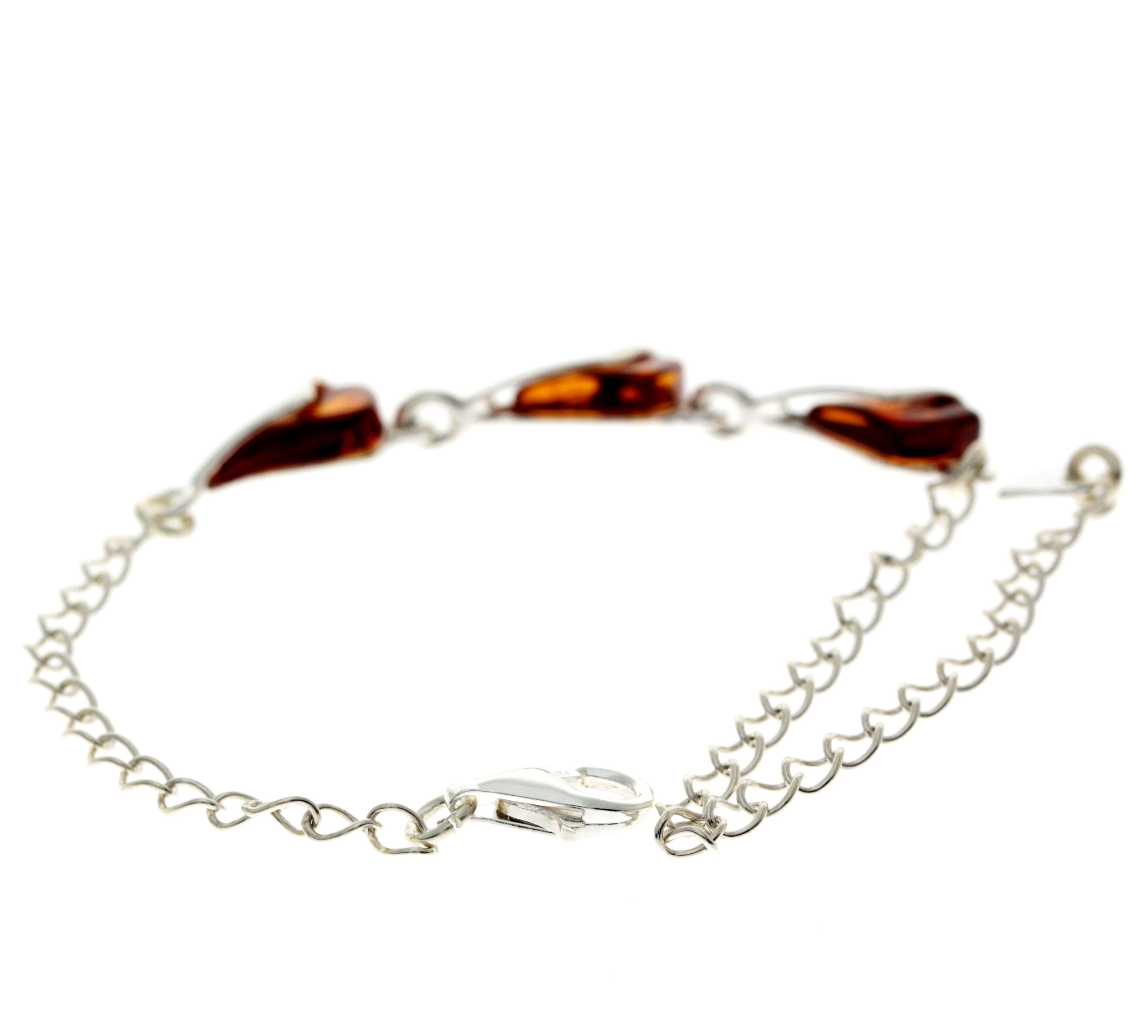 925 Sterling Silver & Baltic Amber Modern Adjustable Bracelet 21 cm - GL536