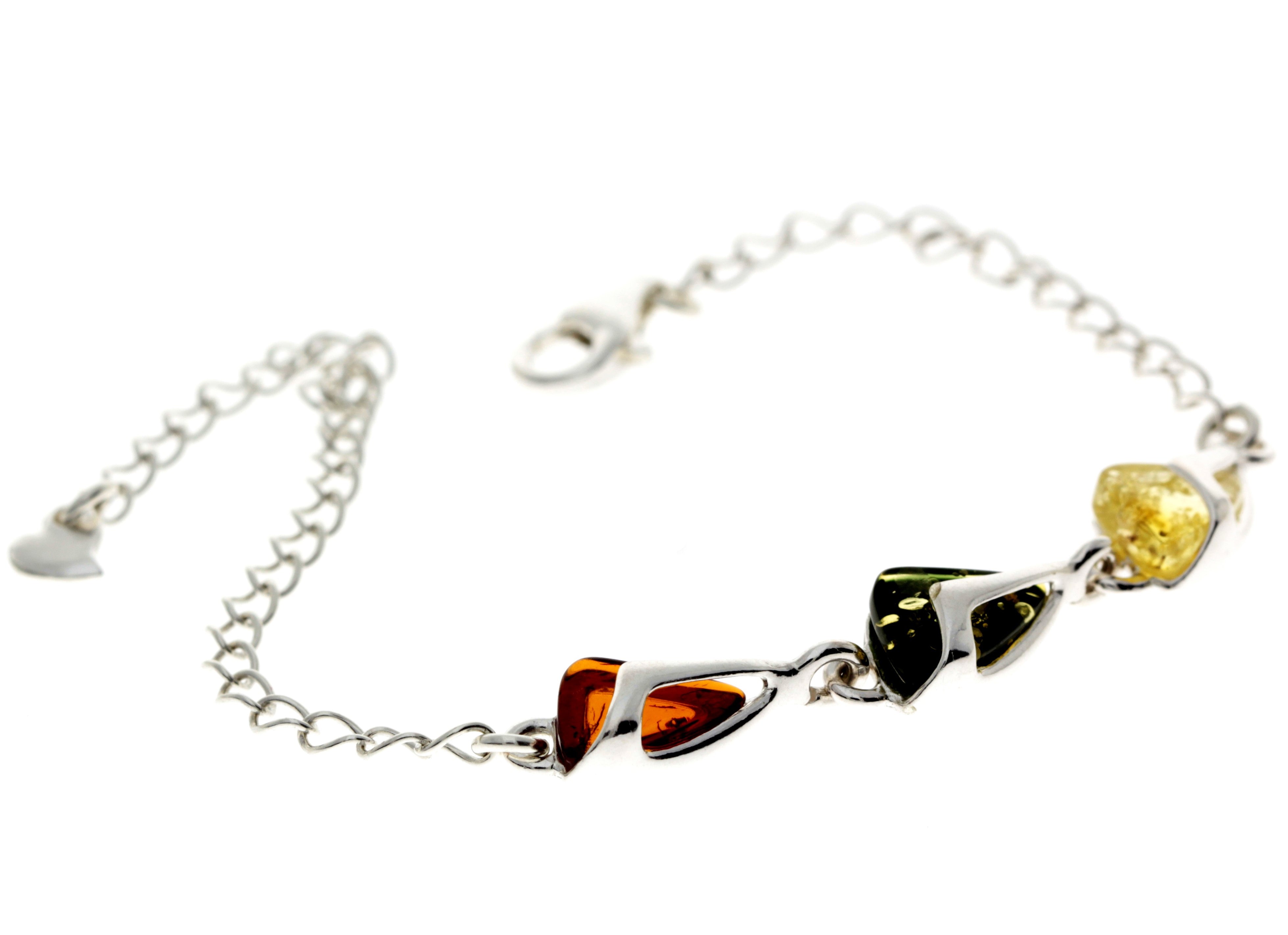 925 Sterling Silver & Baltic Amber Modern Adjustable Bracelet 21 cm - GL536