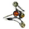 925 Sterling Silver & Genuine Baltic Amber Multi Stones Modern Ring - 7355