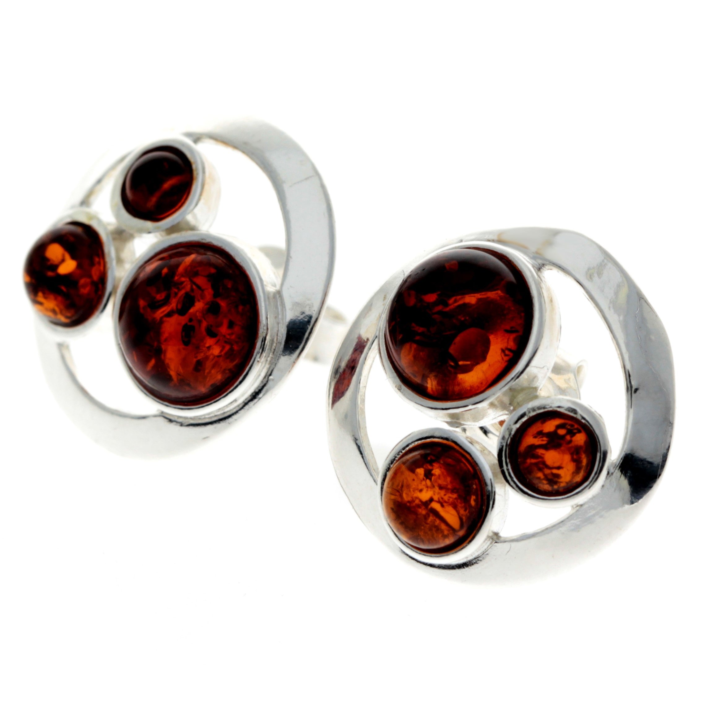 925 Sterling Silver & Genuine Baltic Amber Multi Stones Studs Earrings - M651