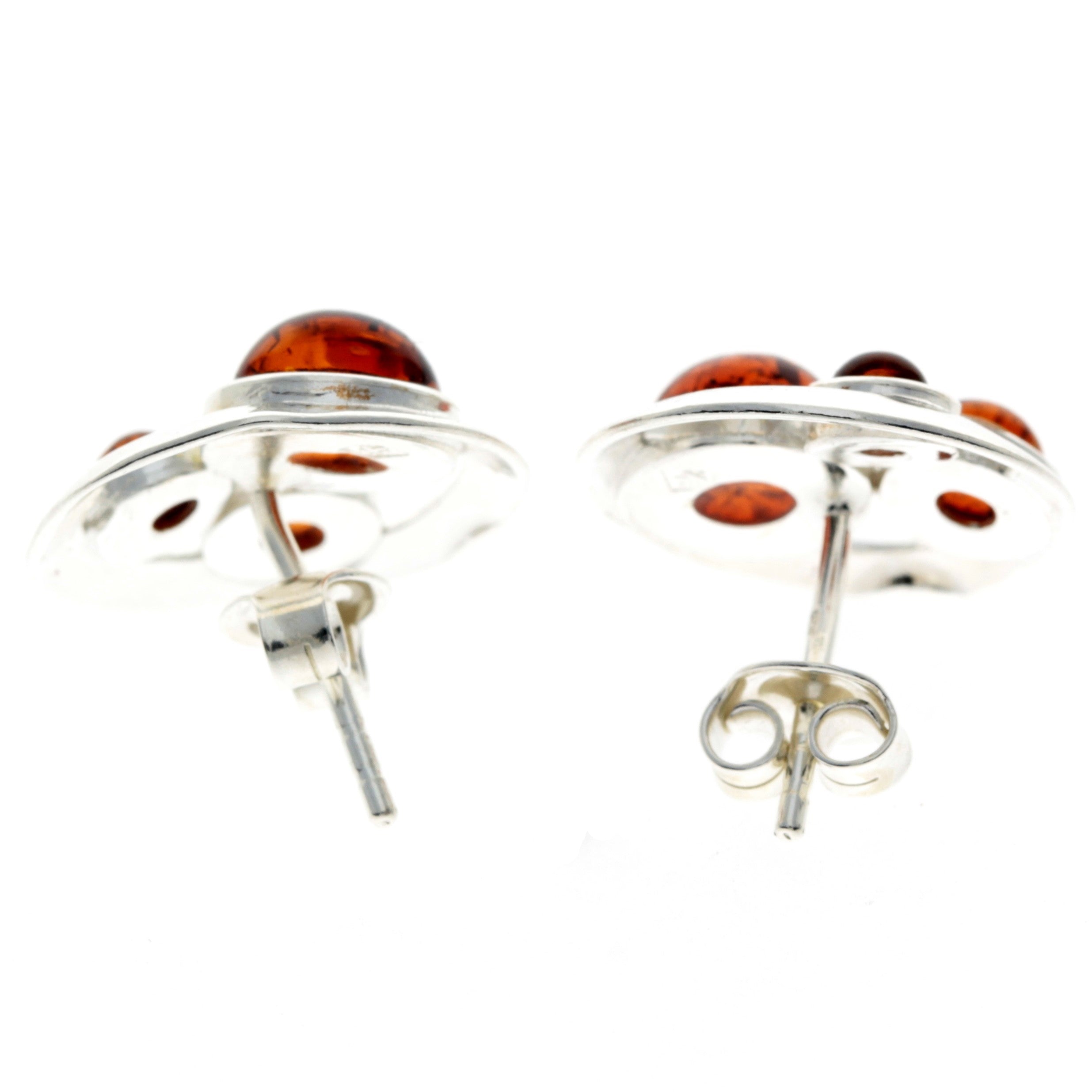 925 Sterling Silver & Genuine Baltic Amber Multi Stones Studs Earrings - M651