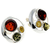 925 Sterling Silver & Genuine Baltic Amber Multi Stones Studs Earrings - M651