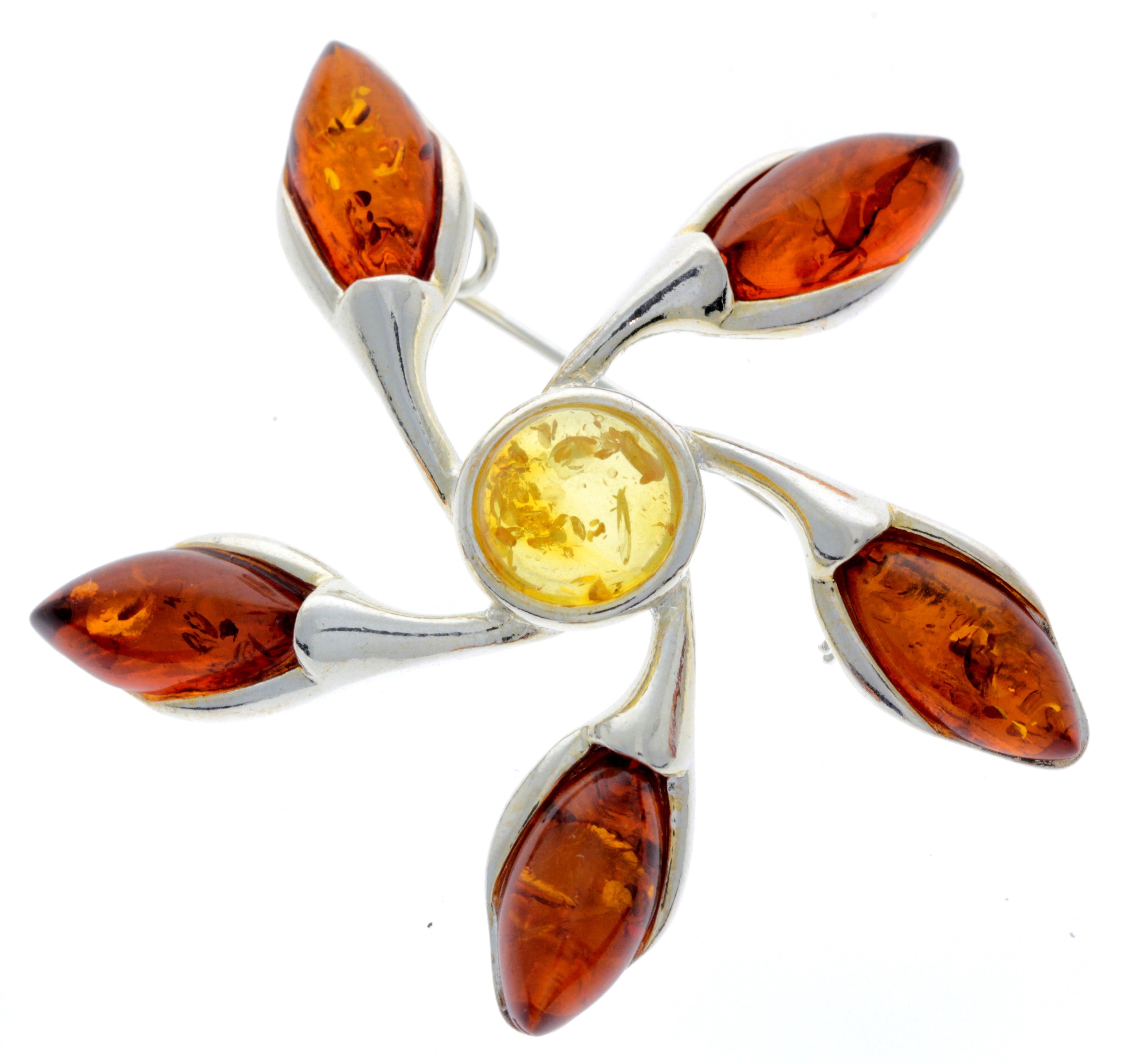 925 Sterling Silver & Genuine Baltic Amber Star Brooch - GL809