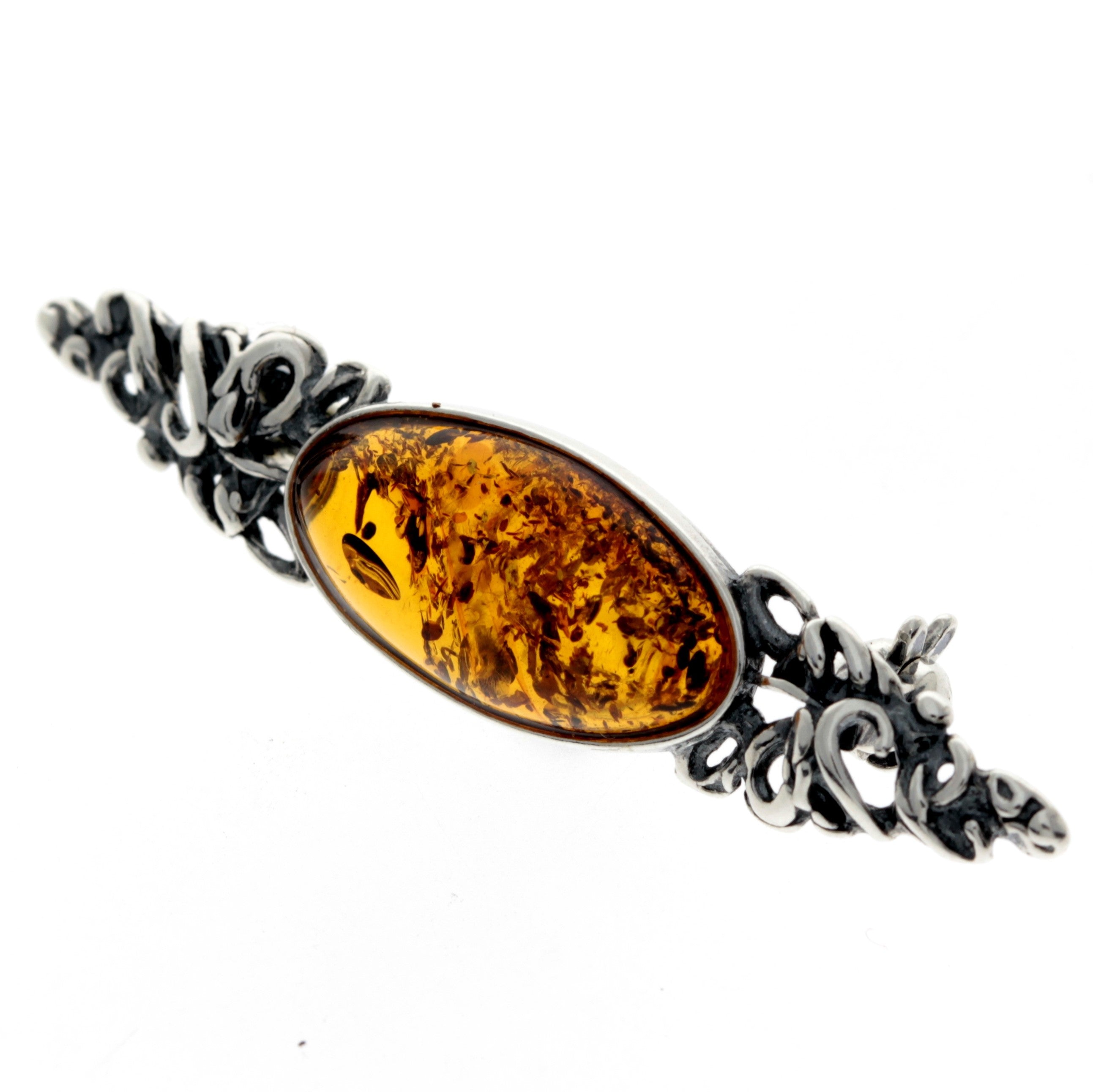 925 Sterling Silver & Genuine Baltic Amber Classic Brooch - GL817