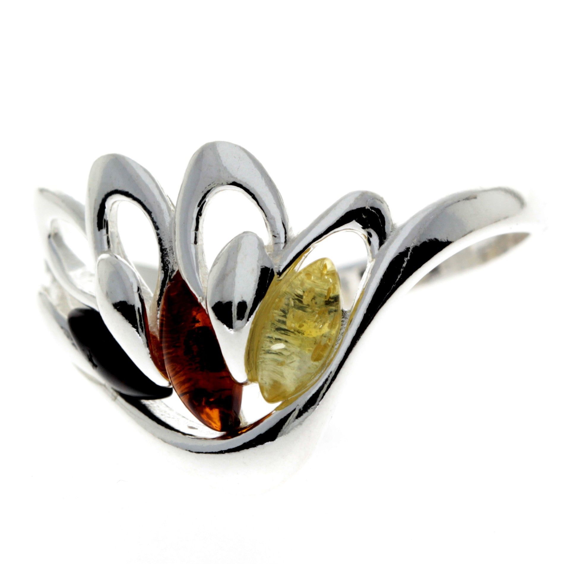 925 Sterling Silver & Genuine Baltic Amber Angel Wing Ring - GL738