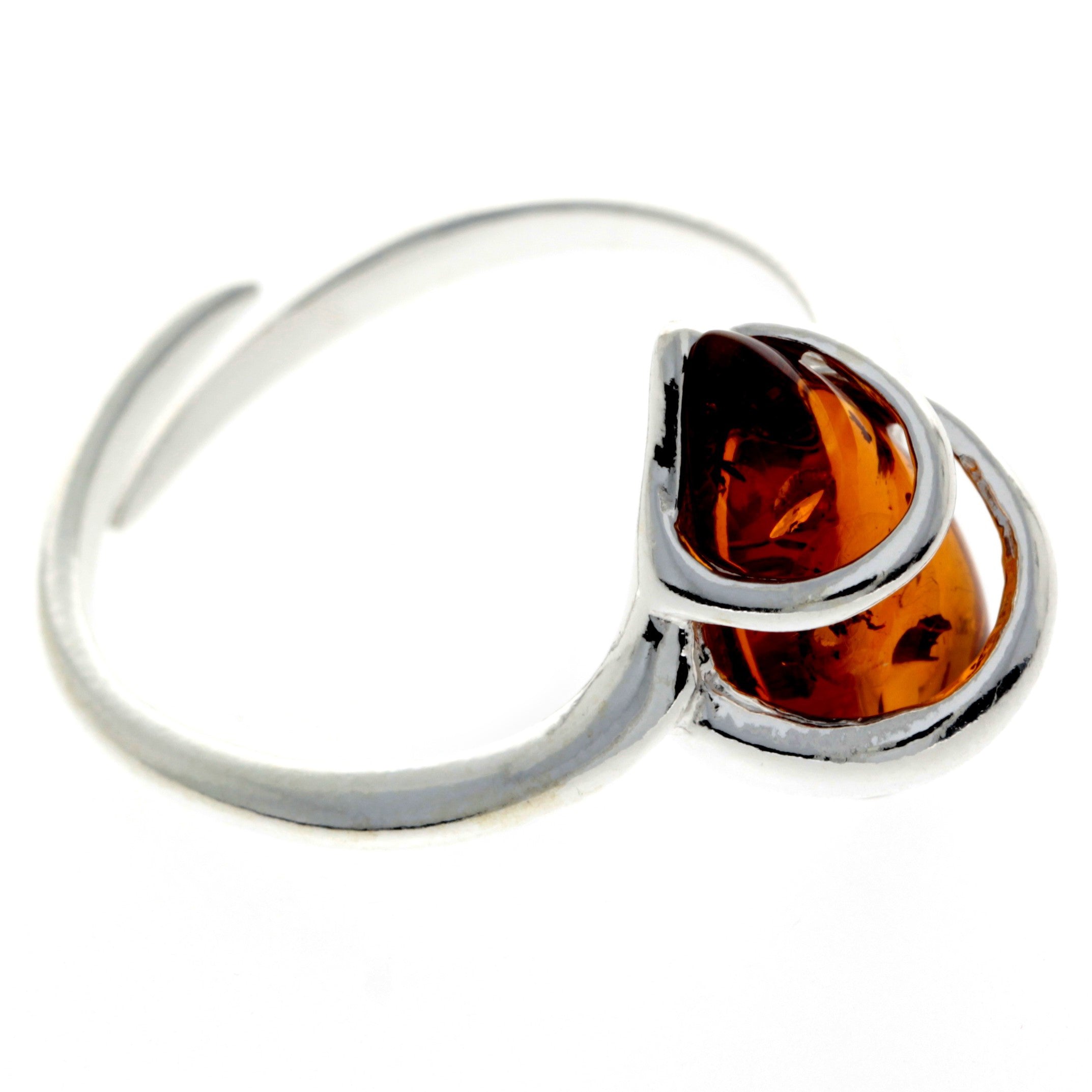 925 Sterling Silver & Genuine Baltic Amber Modern Adjustable Ring - GL726