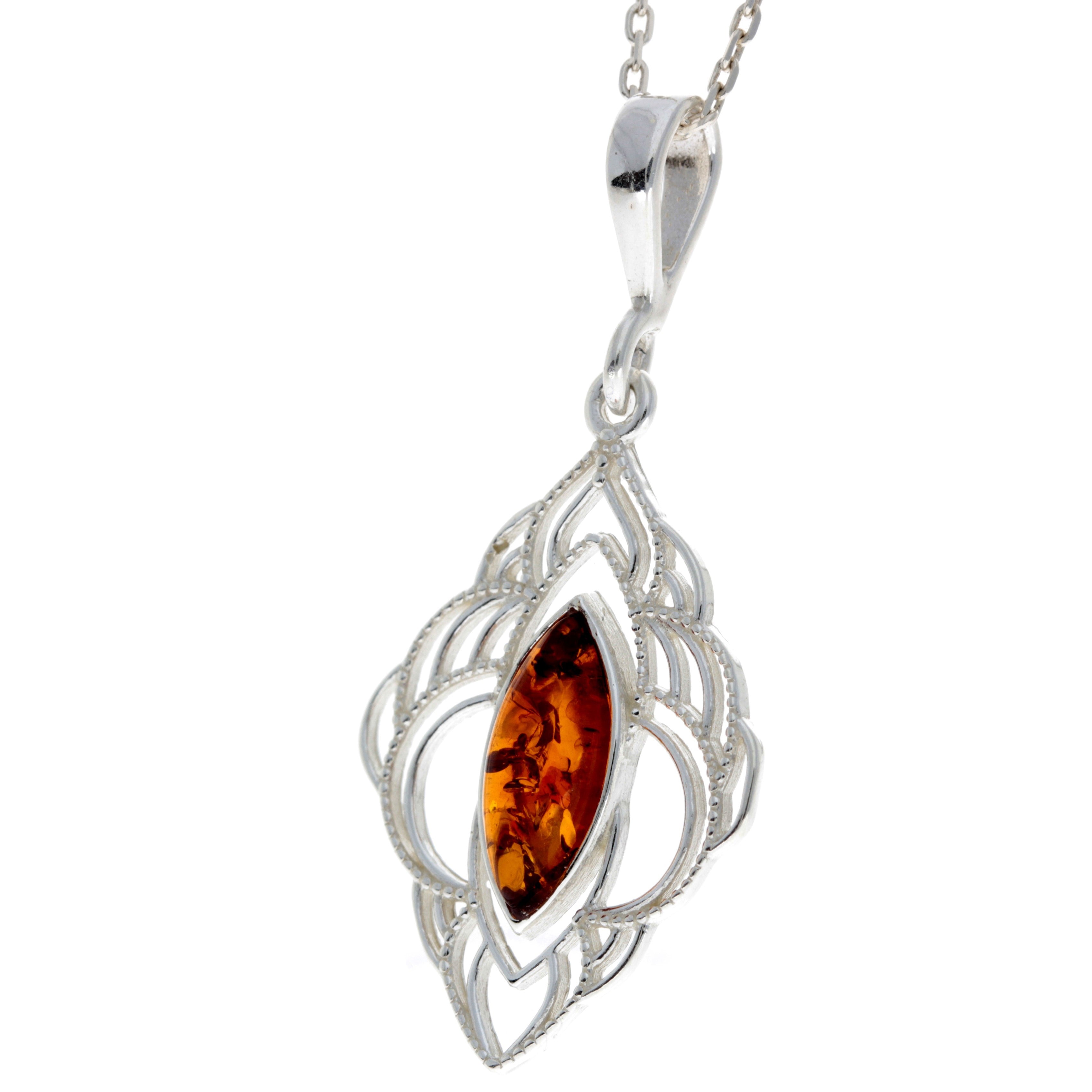 925 Sterling Silver & Genuine Baltic Amber Modern Pendant - M385C