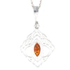 925 Sterling Silver & Genuine Baltic Amber Modern Pendant - M385C