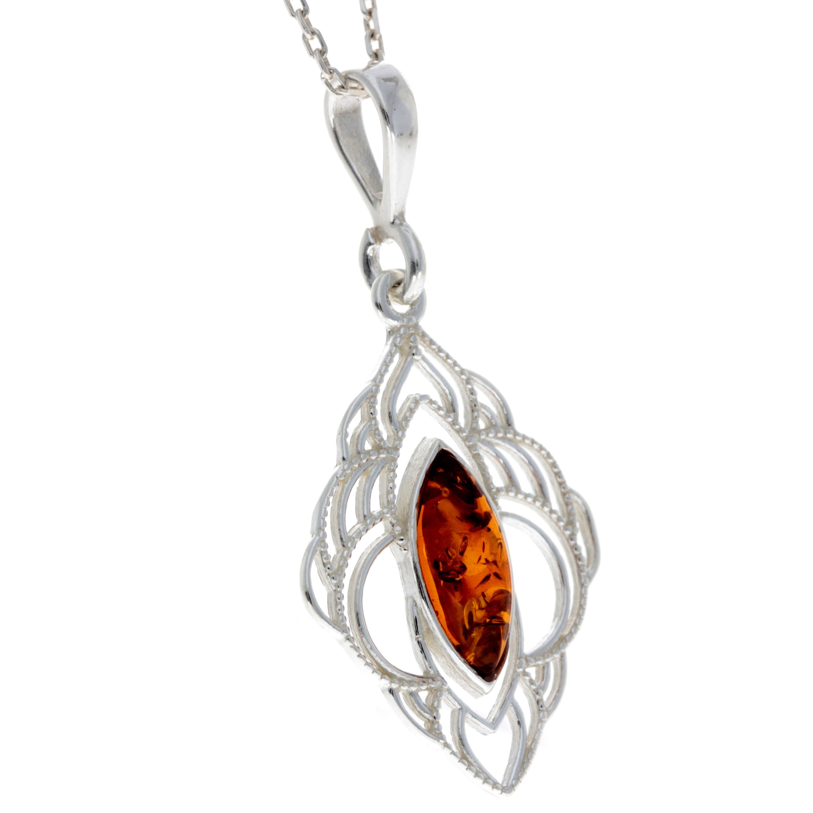 925 Sterling Silver & Genuine Baltic Amber Modern Pendant - M385C