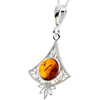 925 Sterling Silver & Genuine Baltic Amber Round Stone Modern Pendant - M2008