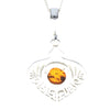 925 Sterling Silver & Genuine Baltic Amber Round Stone Modern Pendant - M2009