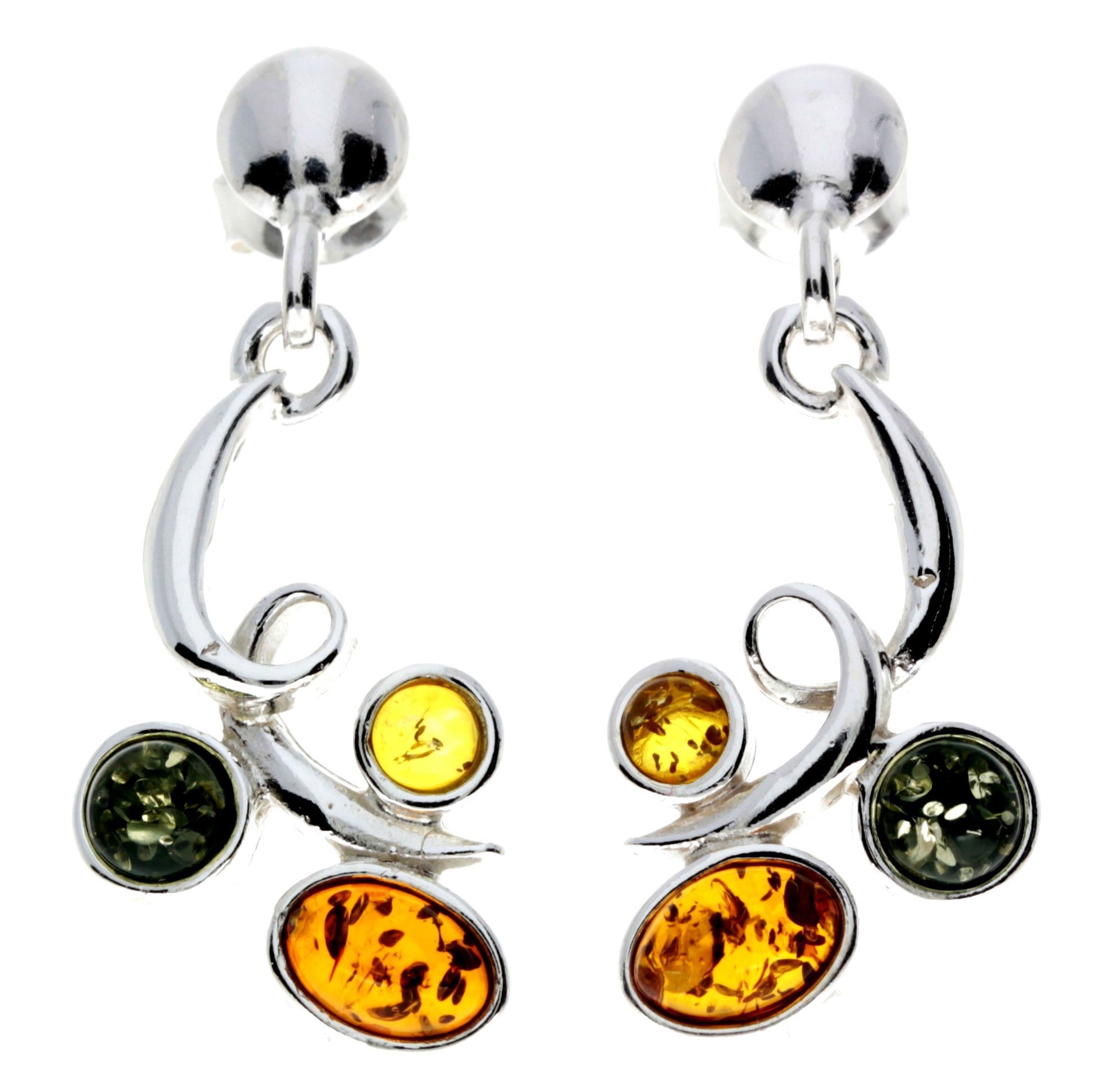 925 Sterling Silver & Genuine Baltic Amber Modern Drop Dangling Earrings - M652