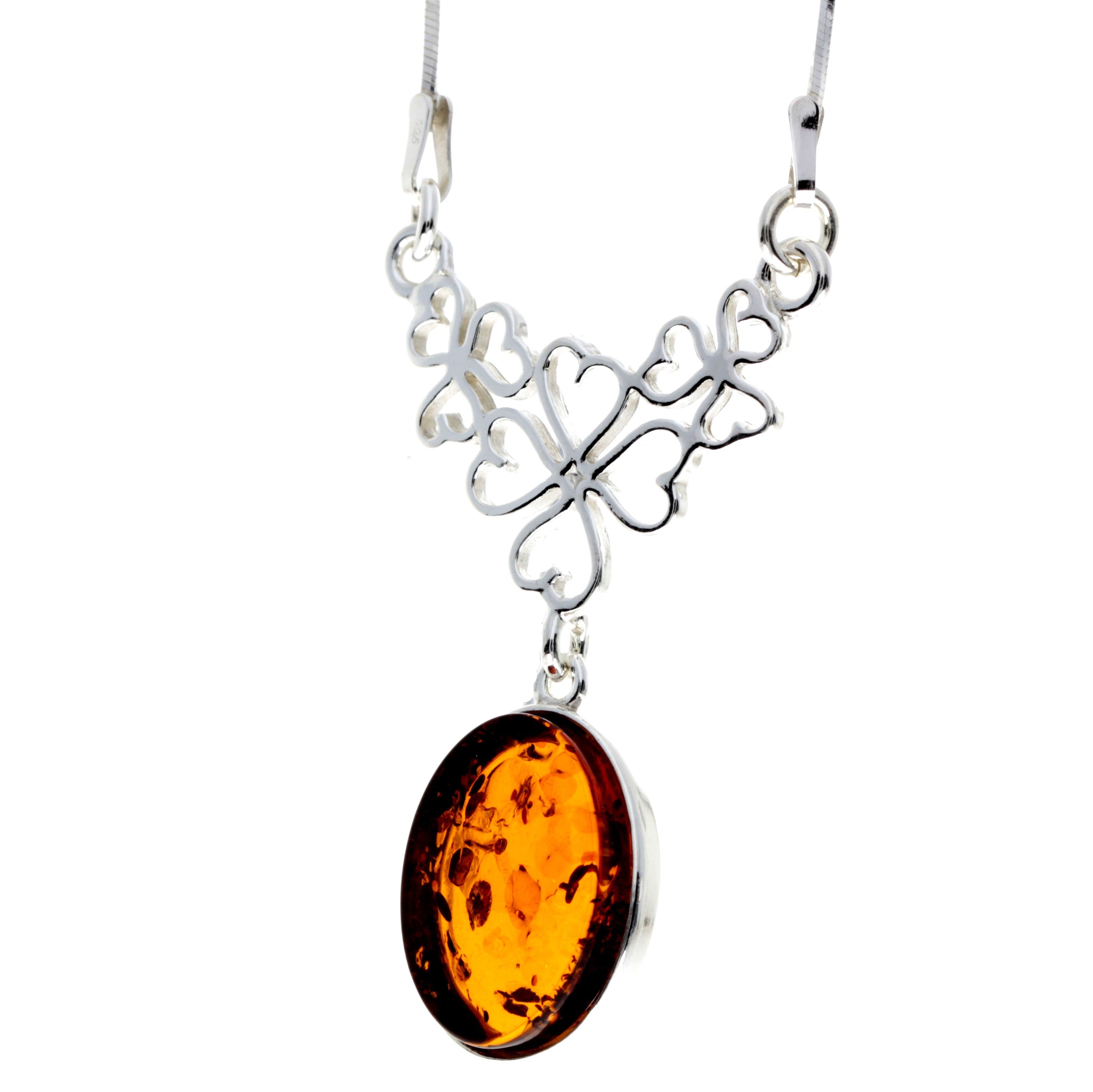 925 Sterling Silver & Genuine Baltic Amber Classic Necklace on Snake Chain - M929