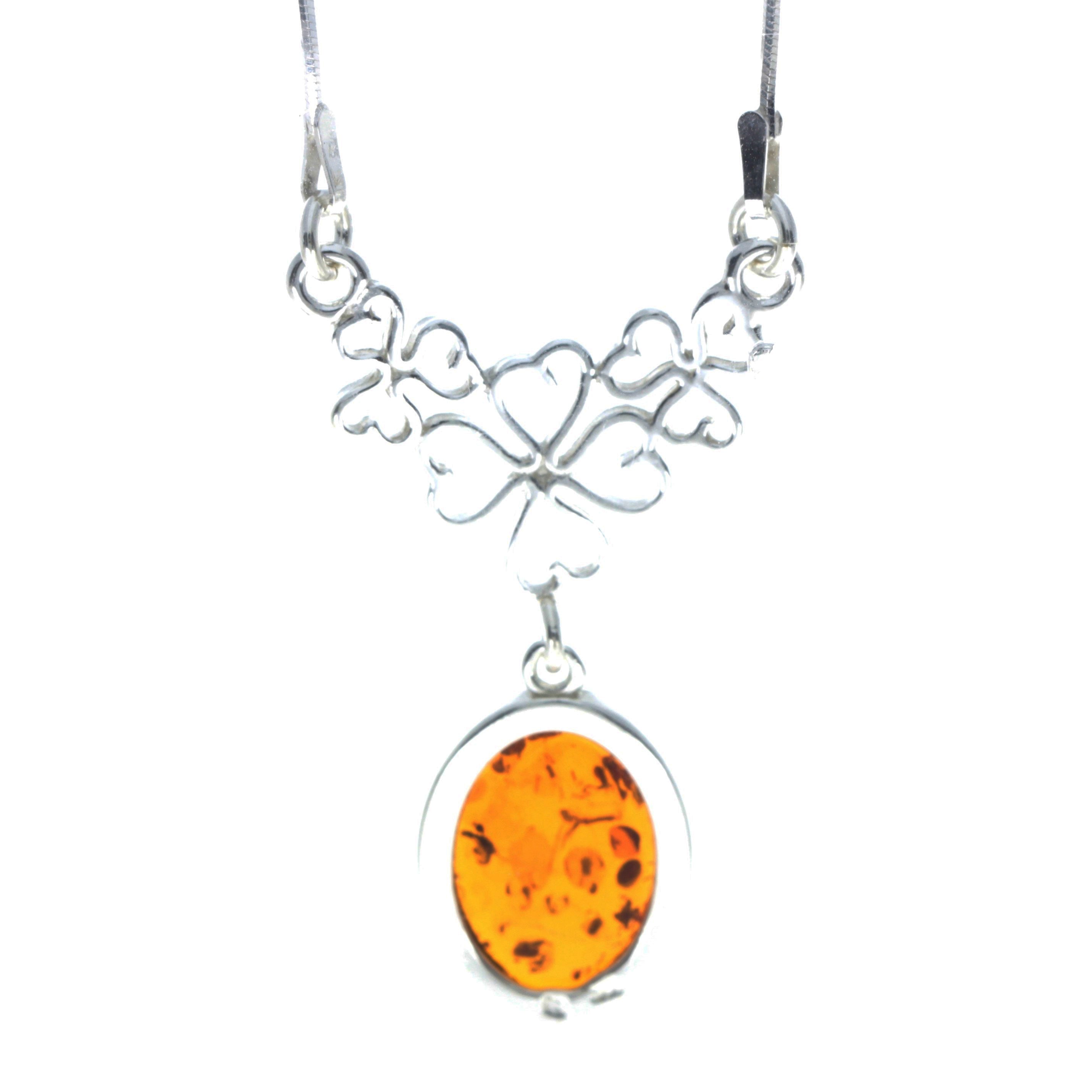 925 Sterling Silver & Genuine Baltic Amber Classic Necklace on Snake Chain - M929