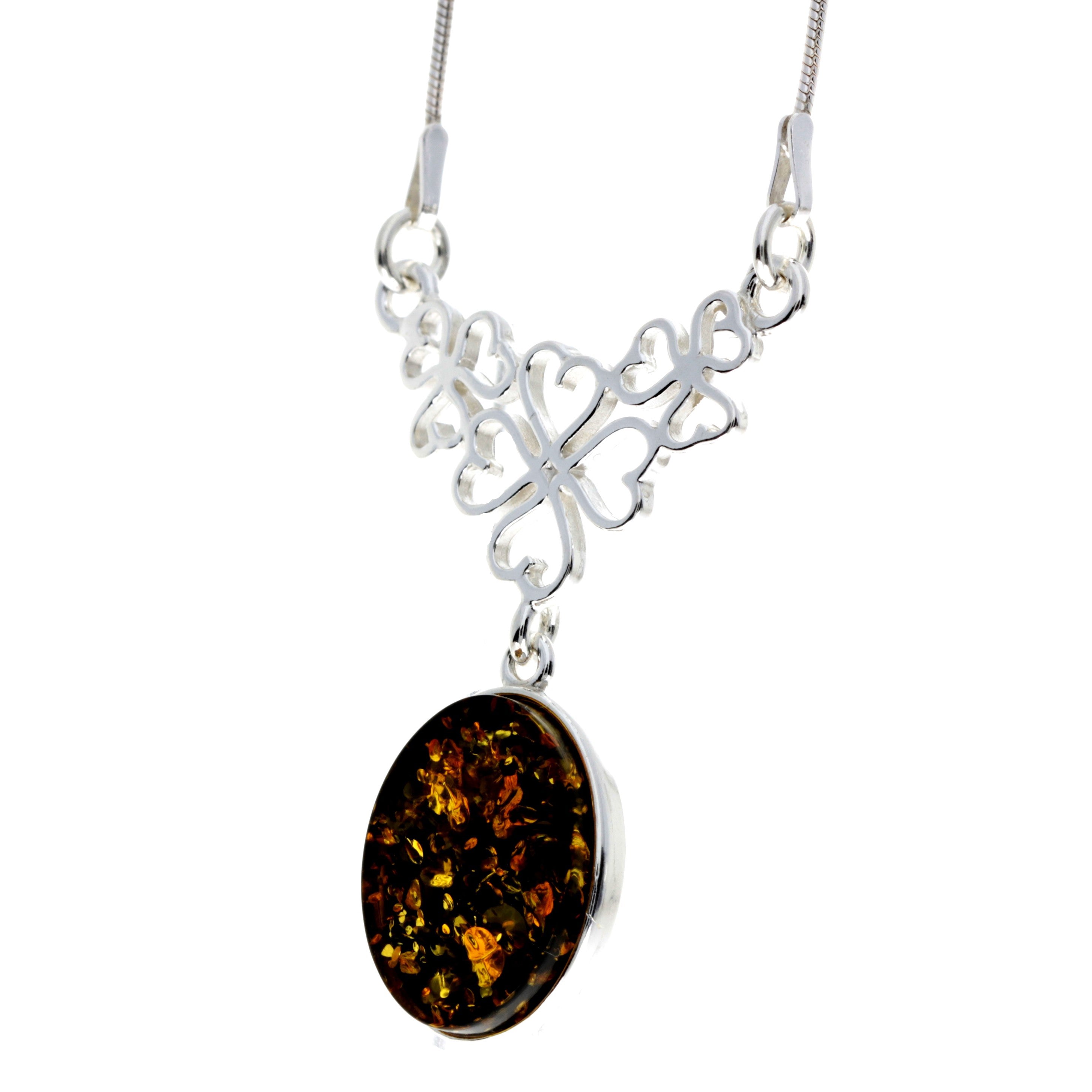 925 Sterling Silver & Genuine Baltic Amber Classic Necklace on Snake Chain - M929