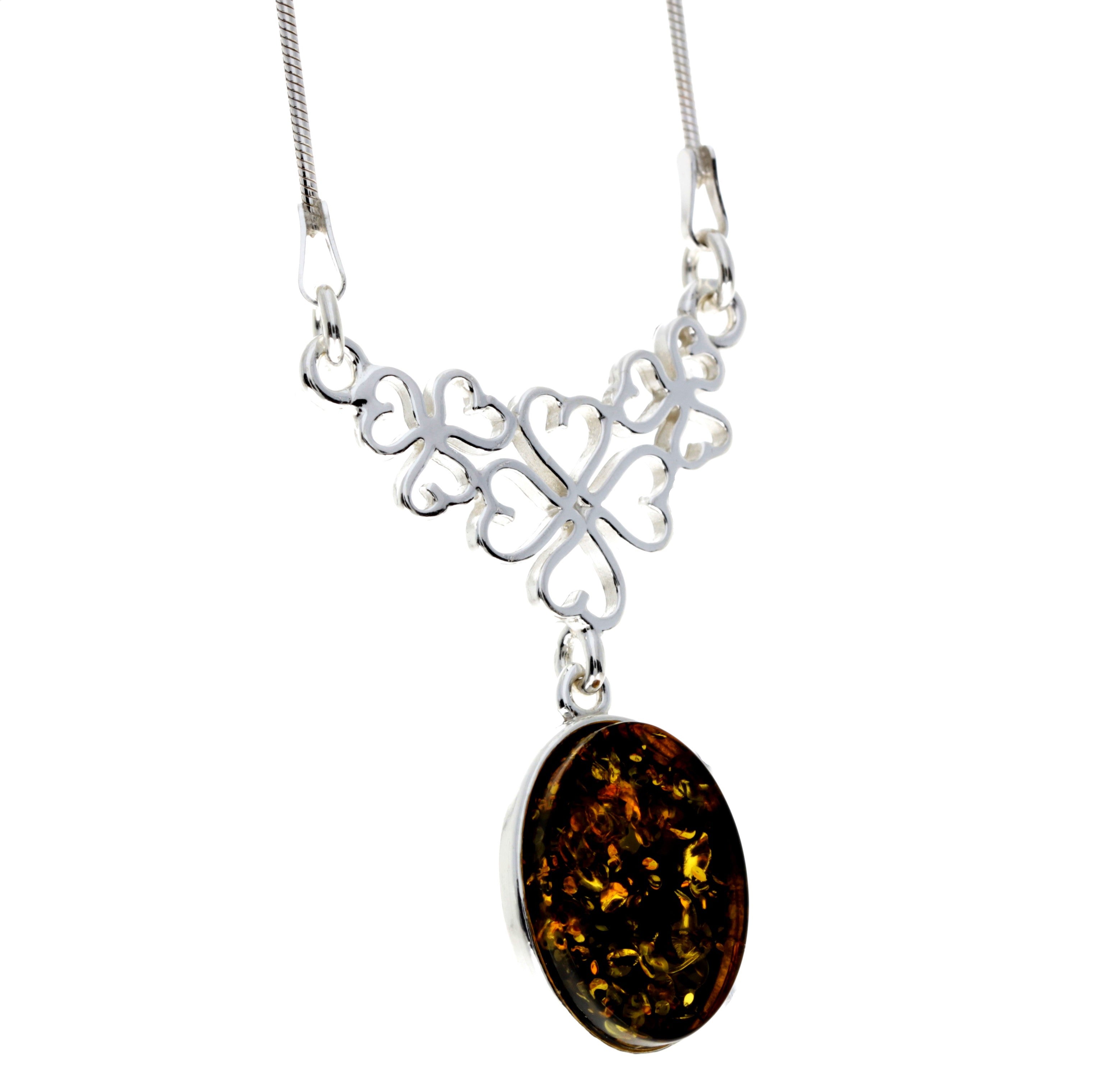 925 Sterling Silver & Genuine Baltic Amber Classic Necklace on Snake Chain - M929