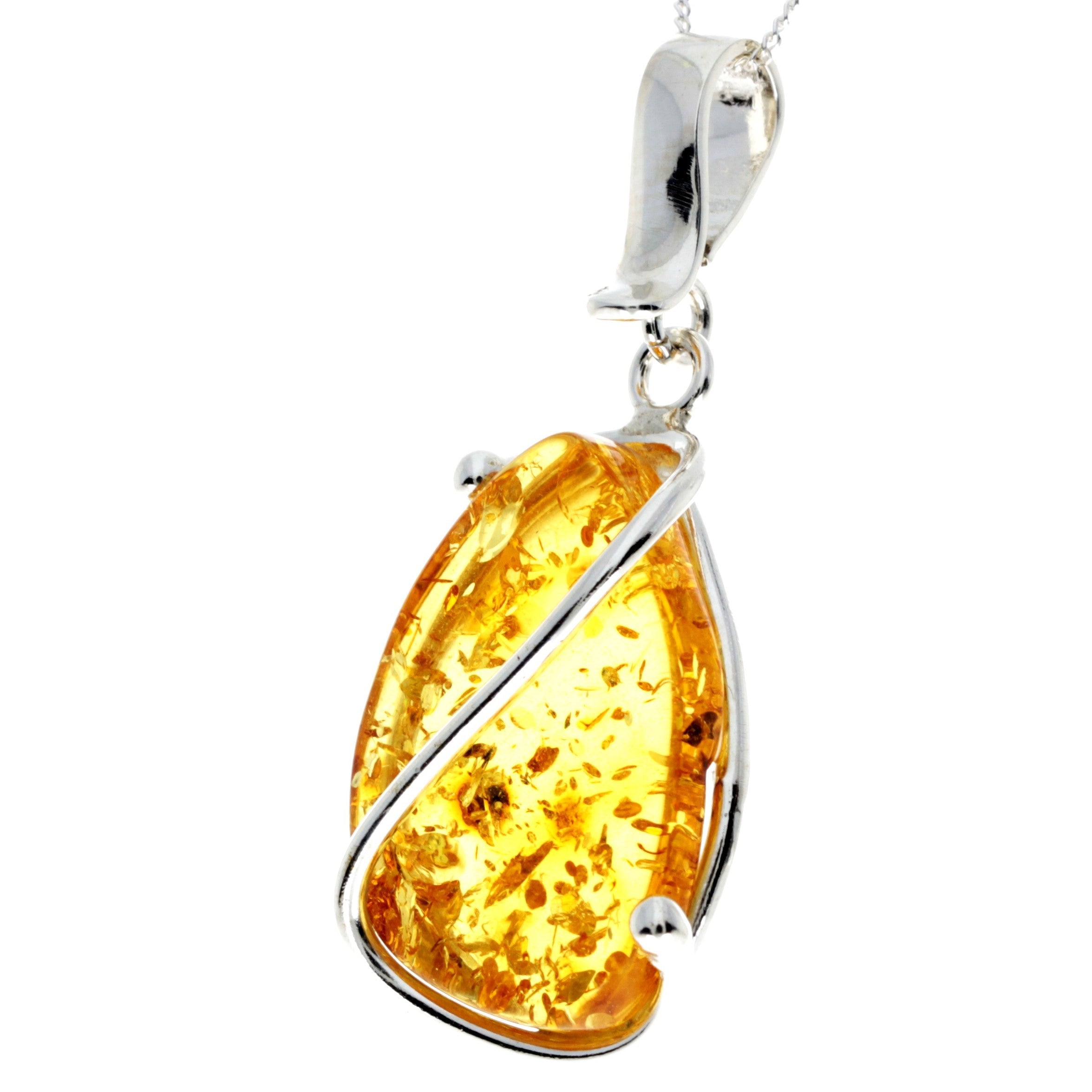 925 Sterling Silver & Genuine Cognac Baltic Amber Exlusive Unique Pendant - PD2277