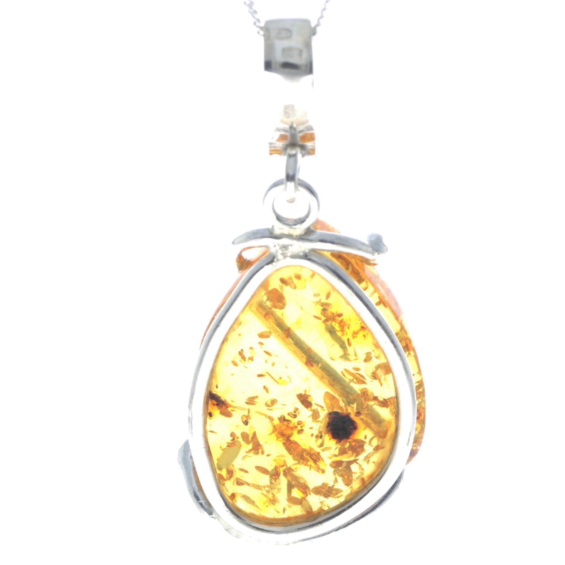 925 Sterling Silver & Genuine Cognac Baltic Amber Exlusive Unique Pendant - PD2277