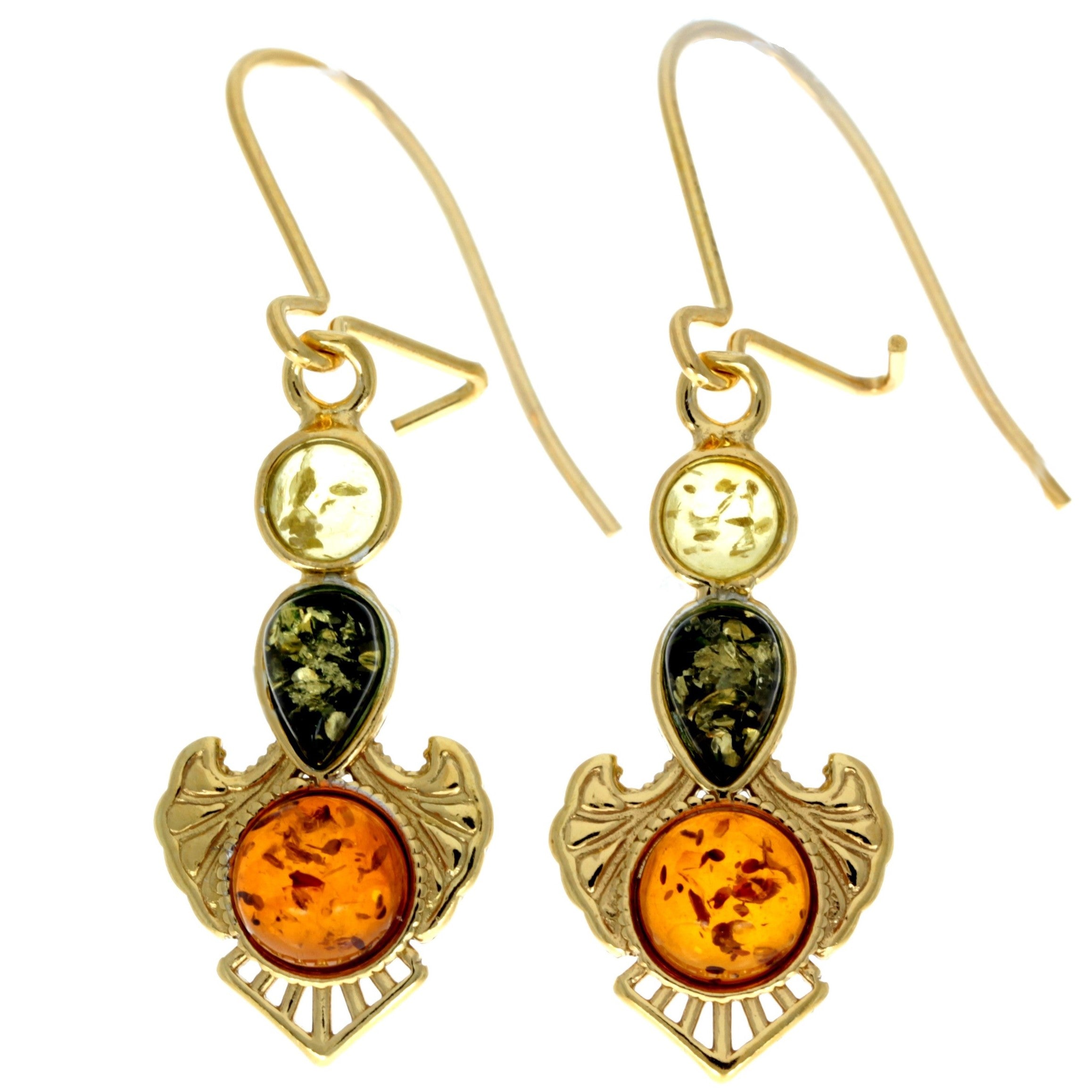 925 Sterling Silver 22 Carat Gold Plated with Genuine Baltic Amber Drop Earrings - MG002