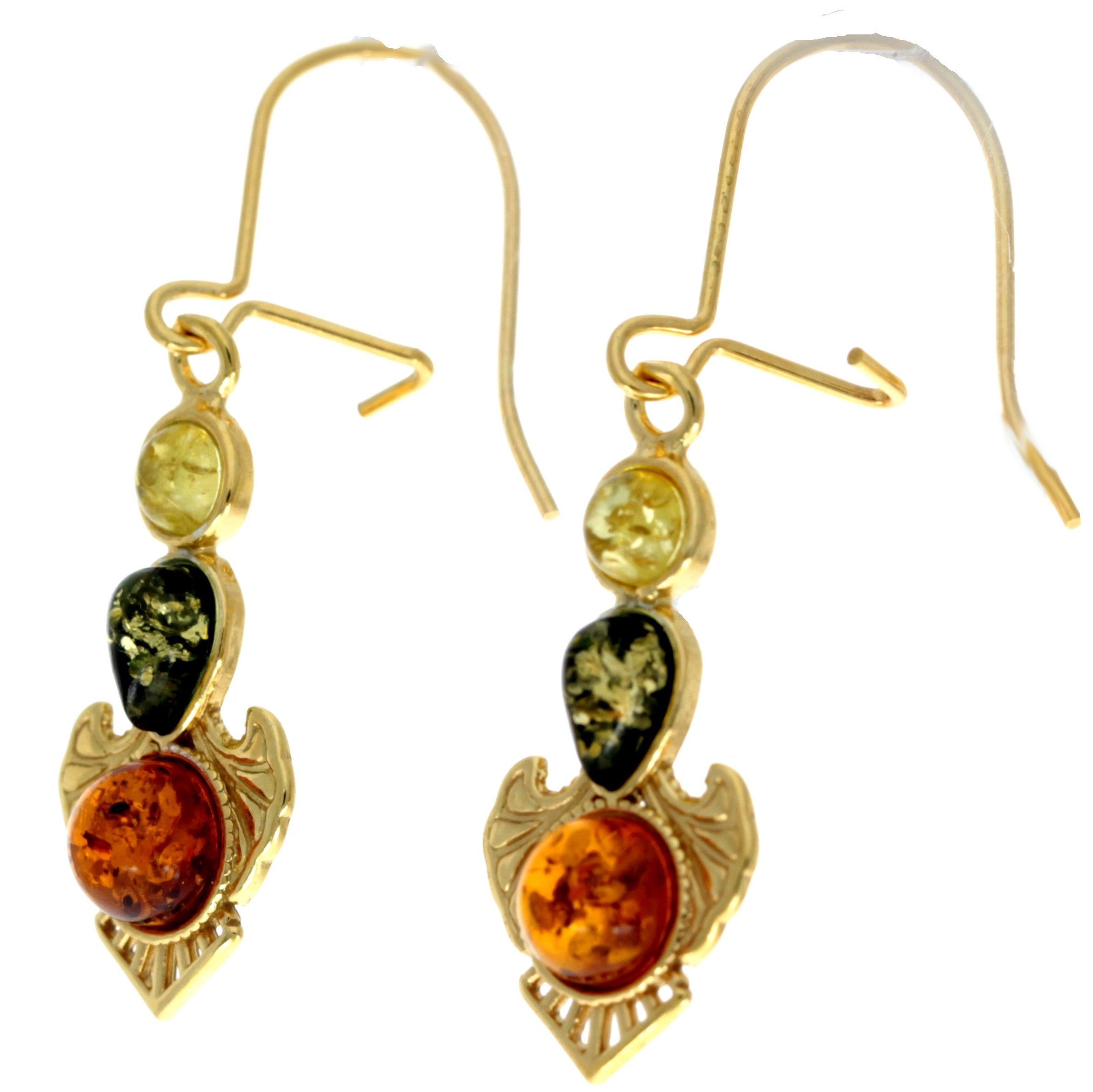 925 Sterling Silver 22 Carat Gold Plated with Genuine Baltic Amber Drop Earrings - MG002