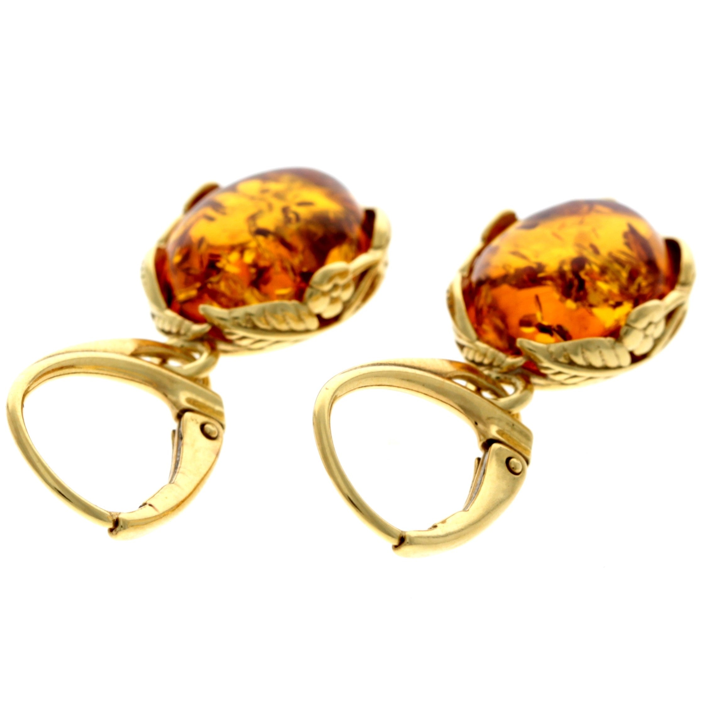 925 Sterling Silver 22 Carat Gold Plated with Genuine Baltic Amber Drop Earrings - MG003