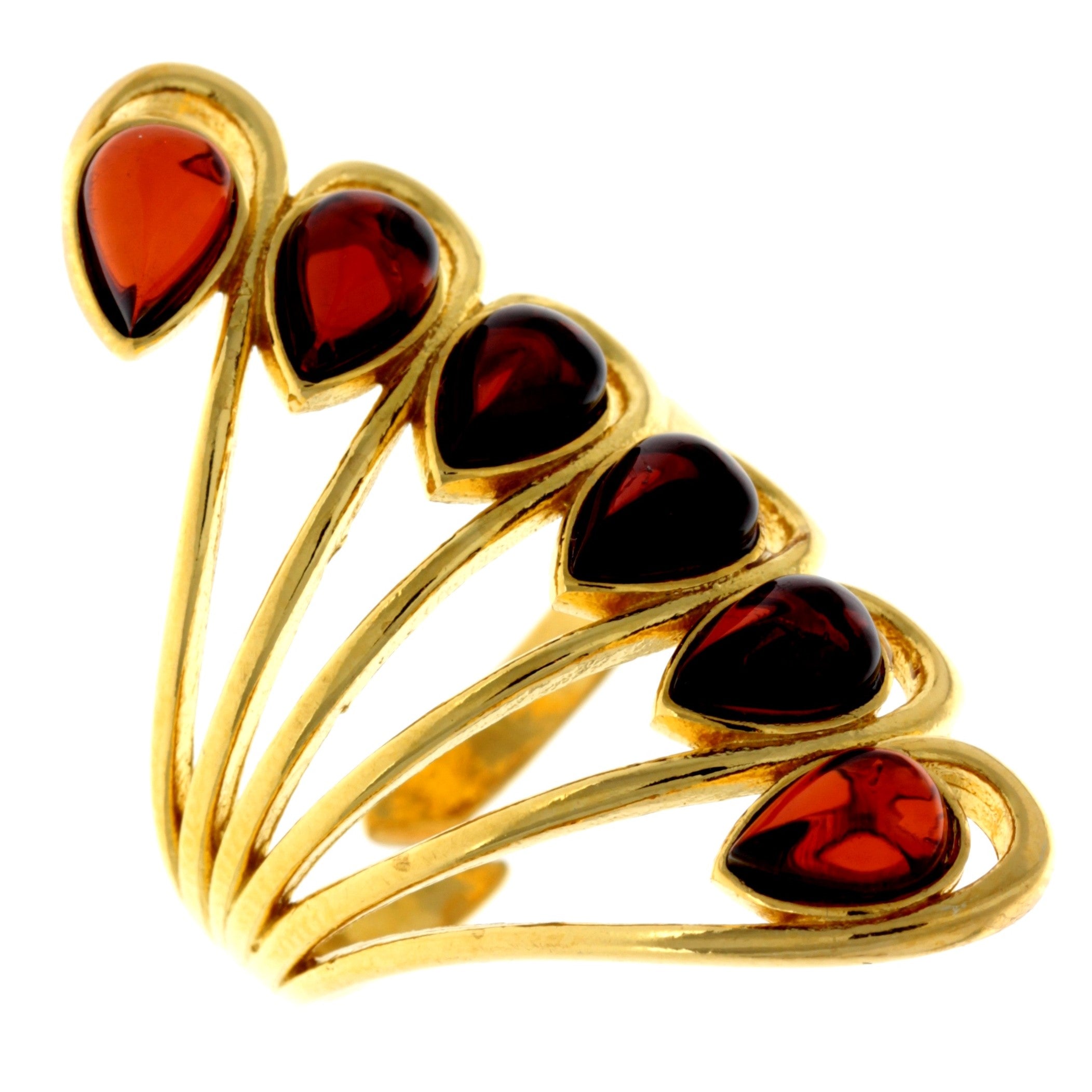 Genuine Baltic Amber and 925 Sterling Silver Gold Plated with 1 micron of 22 Carat Gold Adjustable Ring - MG400