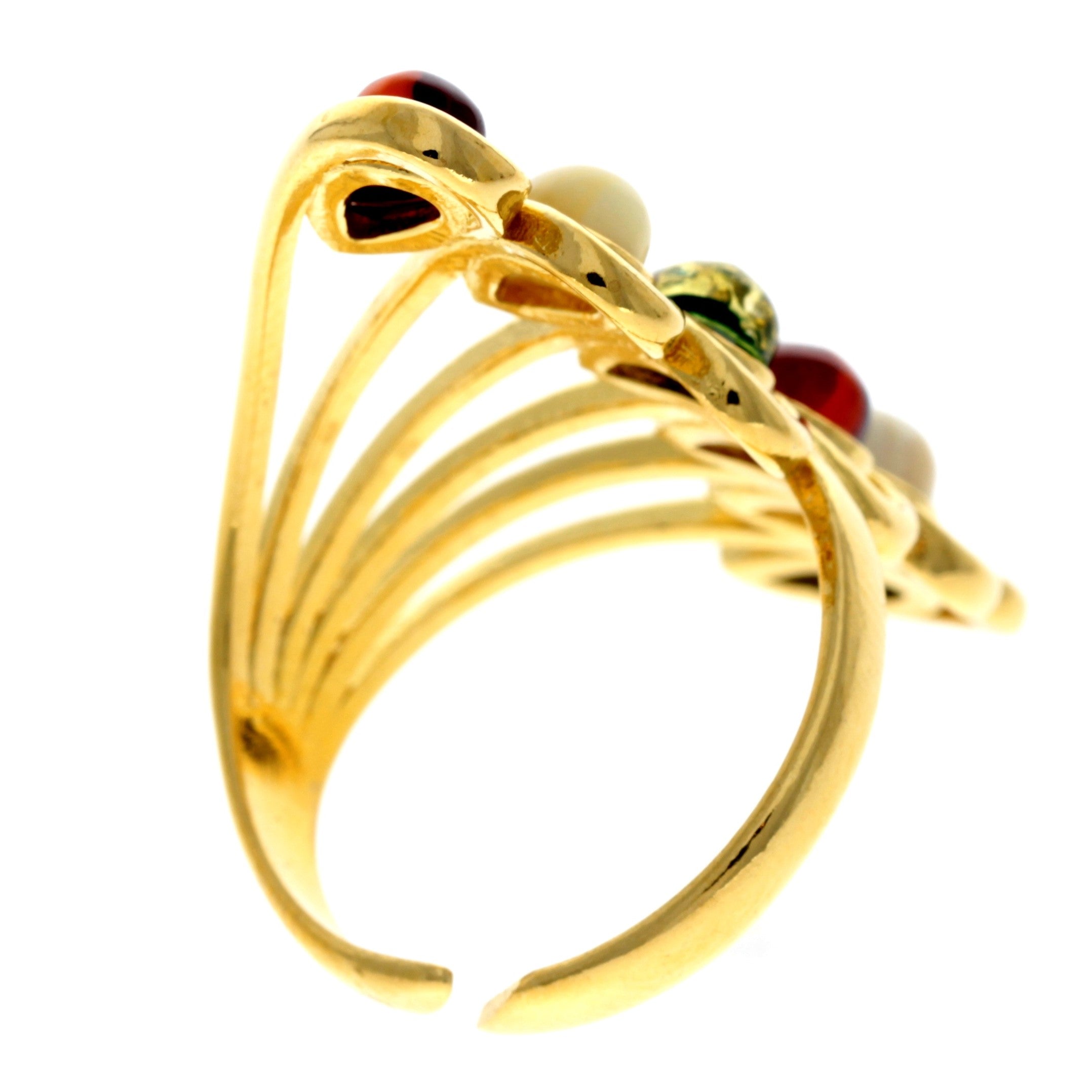 Genuine Baltic Amber and 925 Sterling Silver Gold Plated with 1 micron of 22 Carat Gold Adjustable Ring - MG400