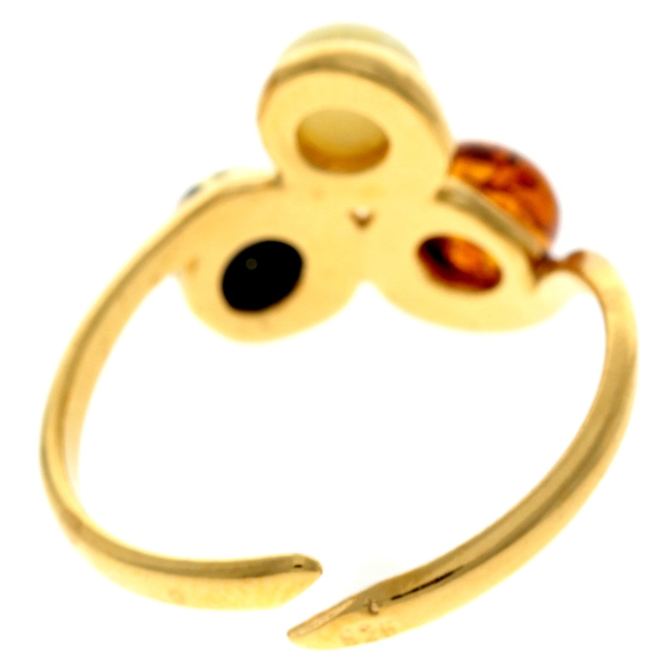 Genuine Baltic Amber and 925 Sterling Silver Gold Plated with 1 micron of 22 Carat Gold Adjustable Ring - MG402