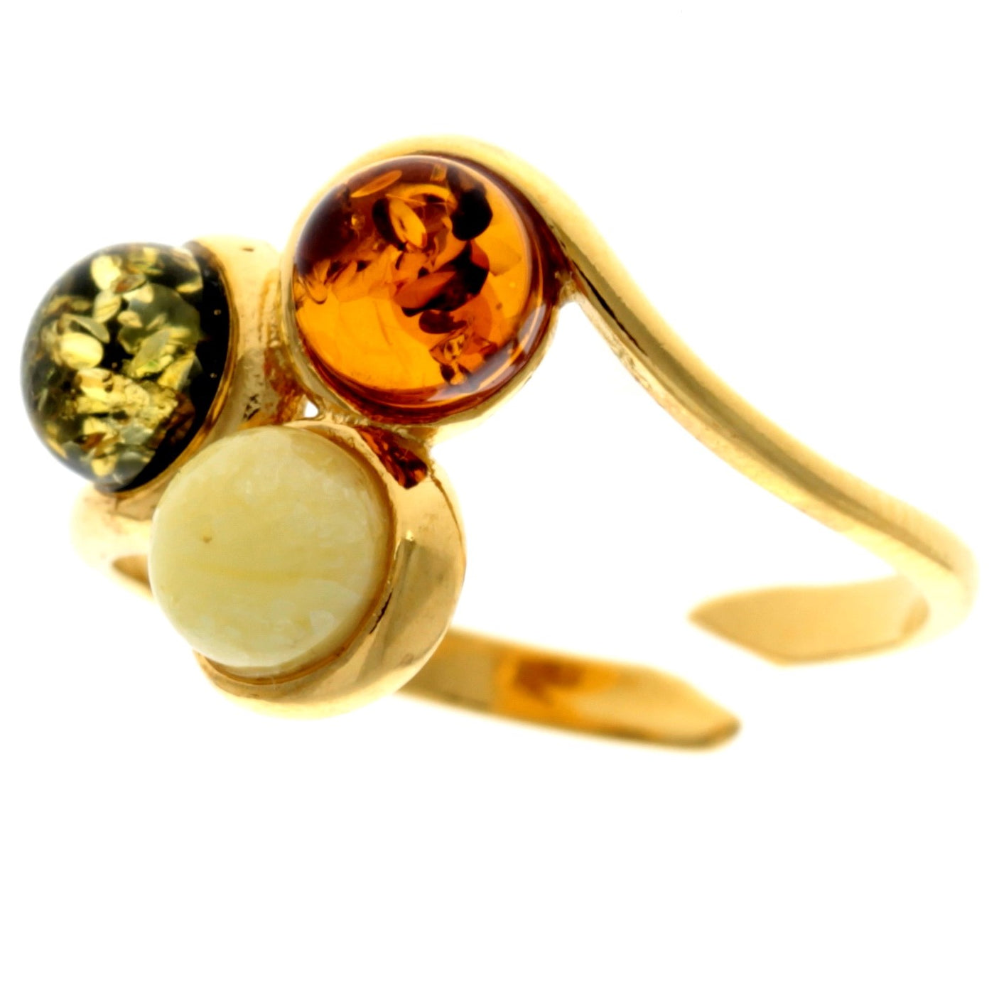 Genuine Baltic Amber and 925 Sterling Silver Gold Plated with 1 micron of 22 Carat Gold Adjustable Ring - MG402