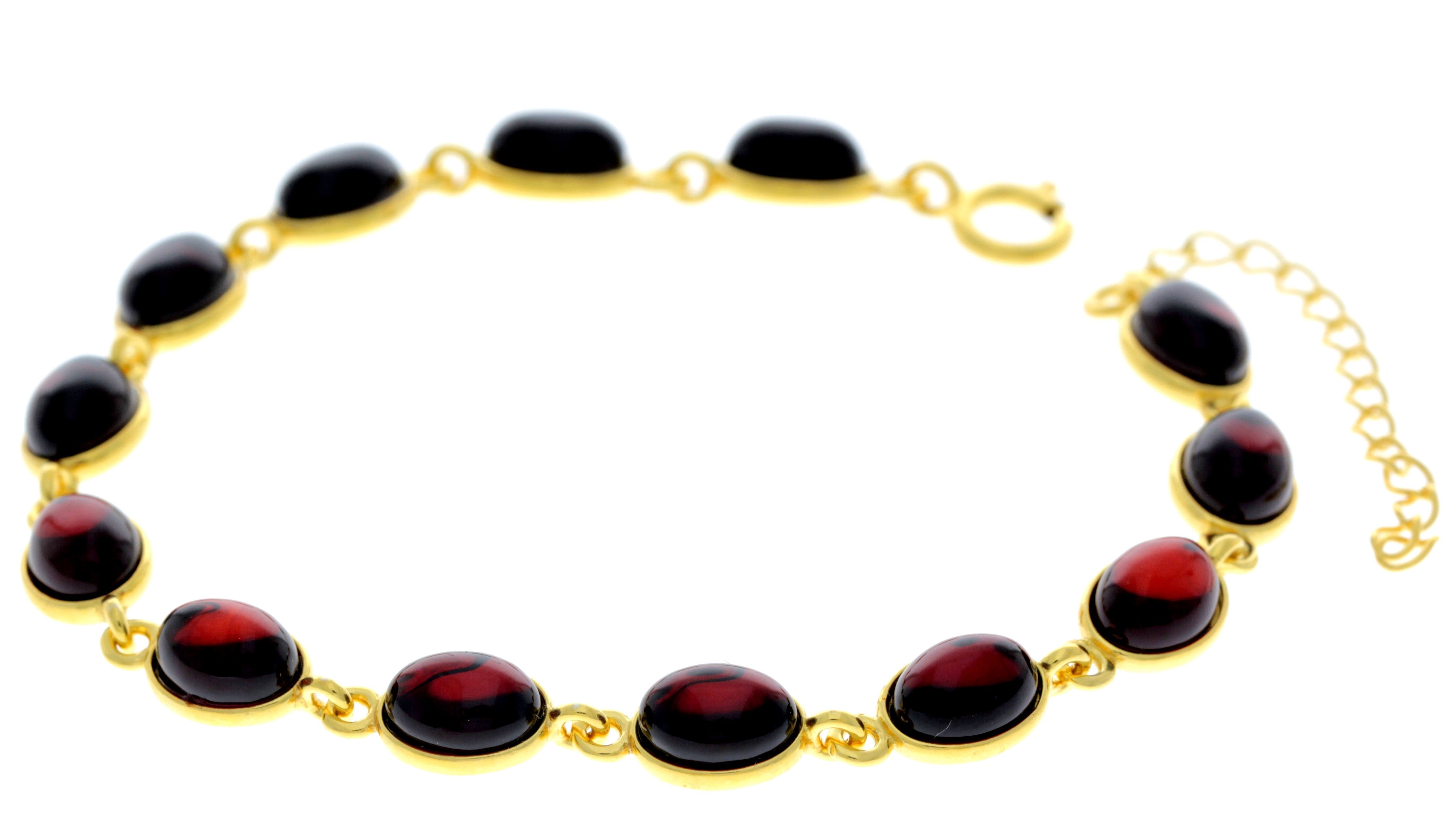 Classic 925 Sterling Silver Gold Plated with 22 Carat Gold 19 cm + 4.5 cm Link Bracelet set with Genuine Baltic Amber Gemstones - MG501