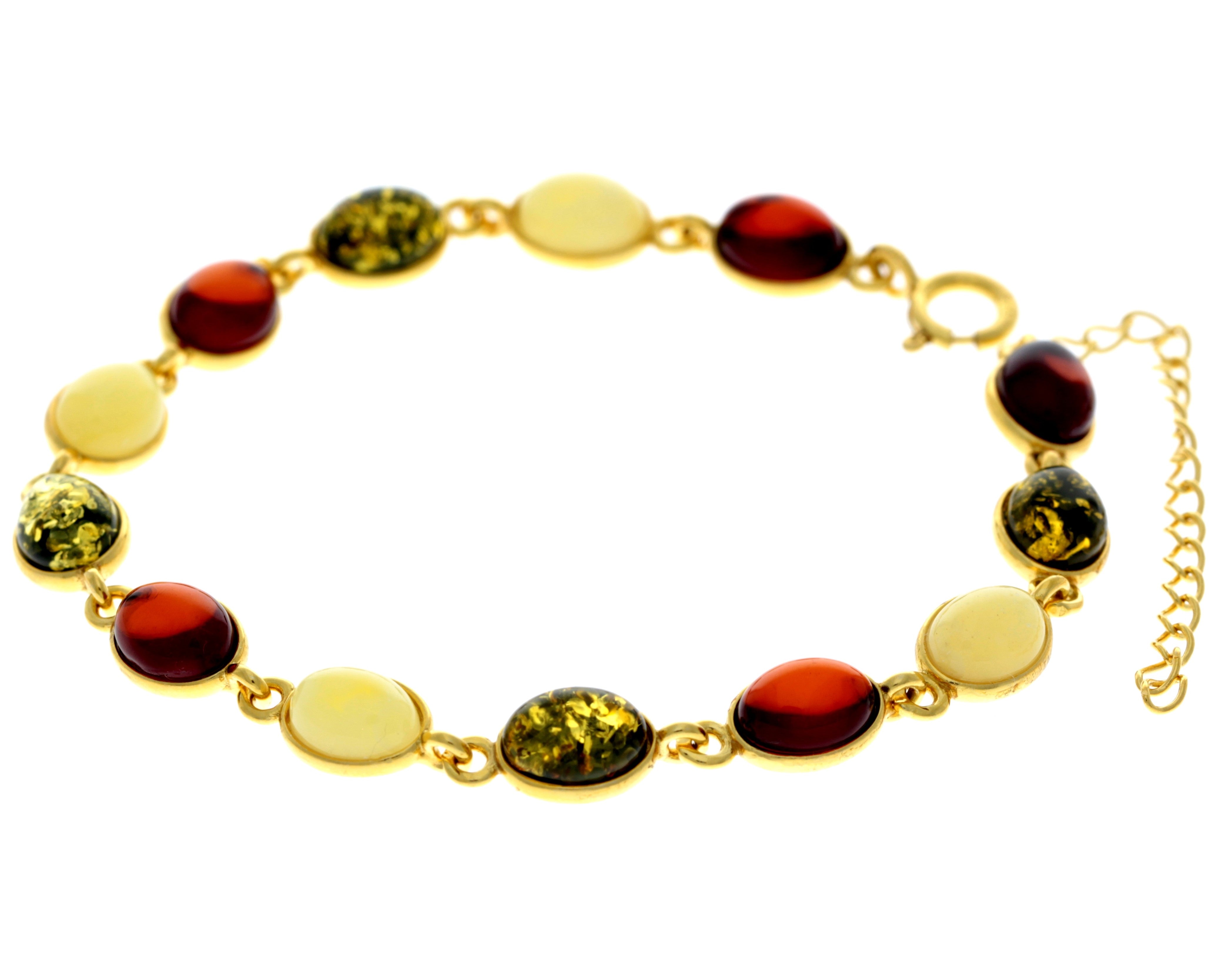 Classic 925 Sterling Silver Gold Plated with 22 Carat Gold 19 cm + 4.5 cm Link Bracelet set with Genuine Baltic Amber Gemstones - MG501