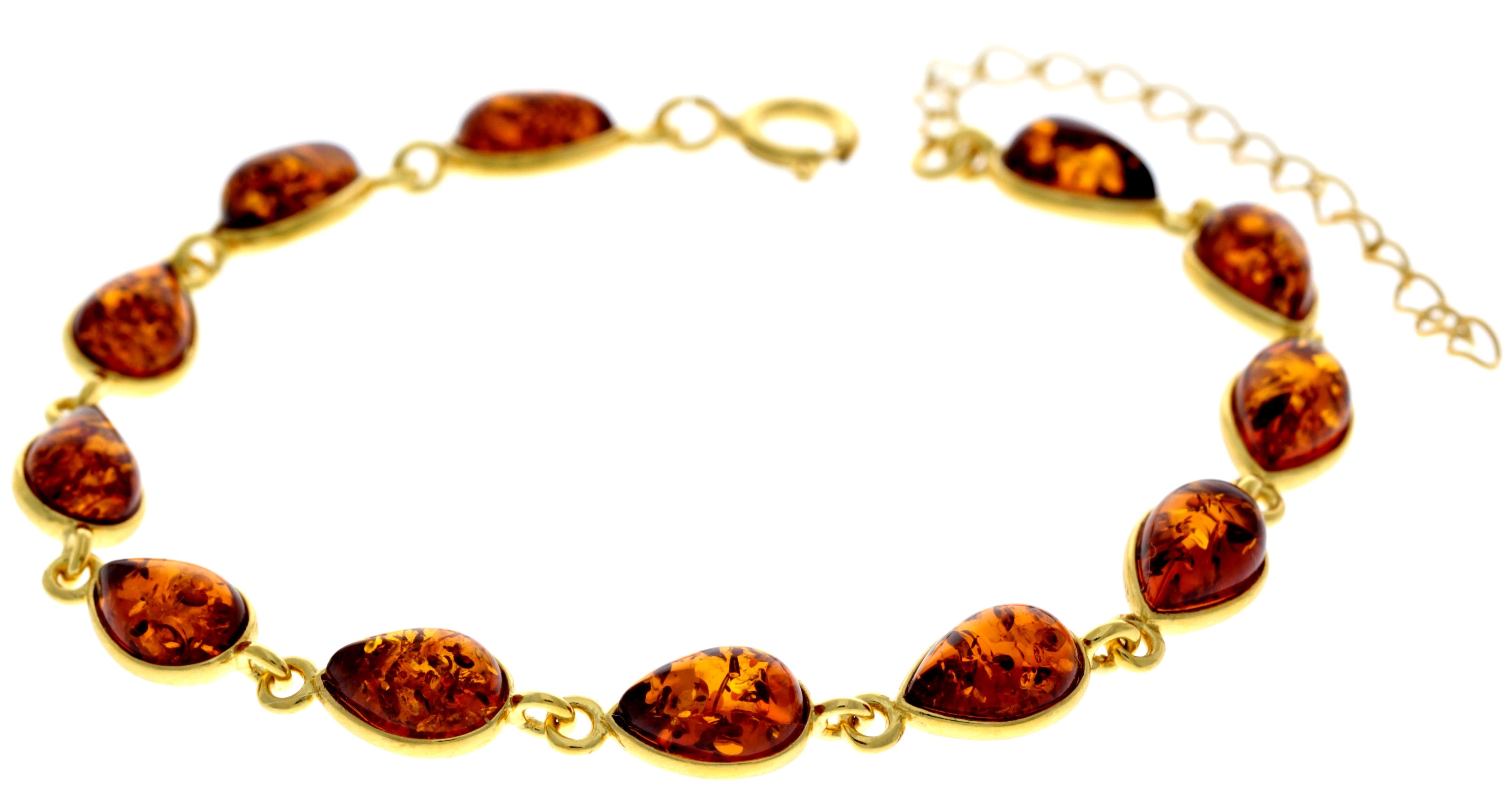 Classic 925 Sterling Silver Gold Plated with 22 Carat Gold 19 cm + 4.5 cm Link Bracelet set with Genuine Baltic Amber Gemstones - MG502