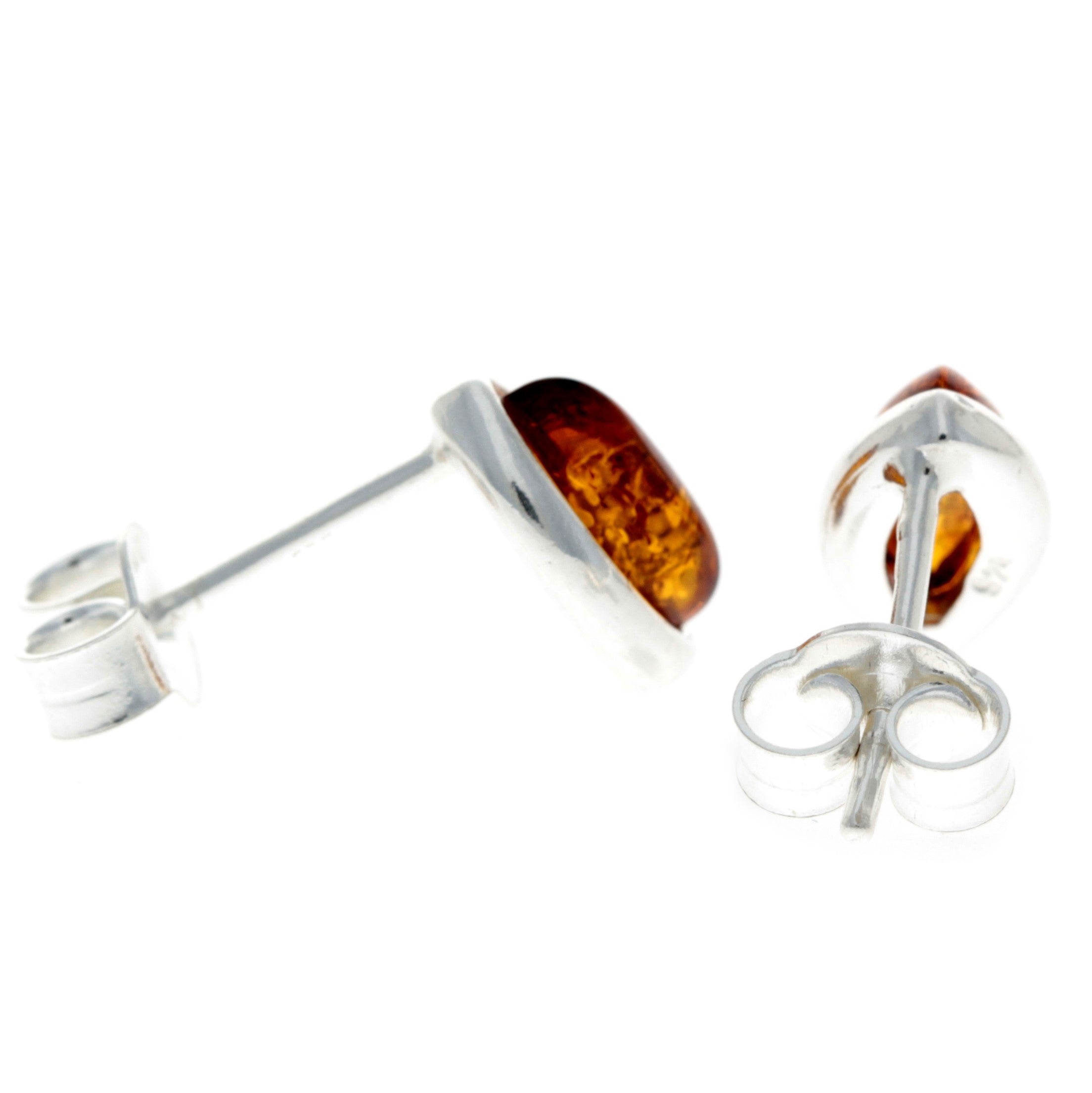 925 Sterling Silver & Genuine Baltic Amber Classic Oval Studs Earrings - 8343