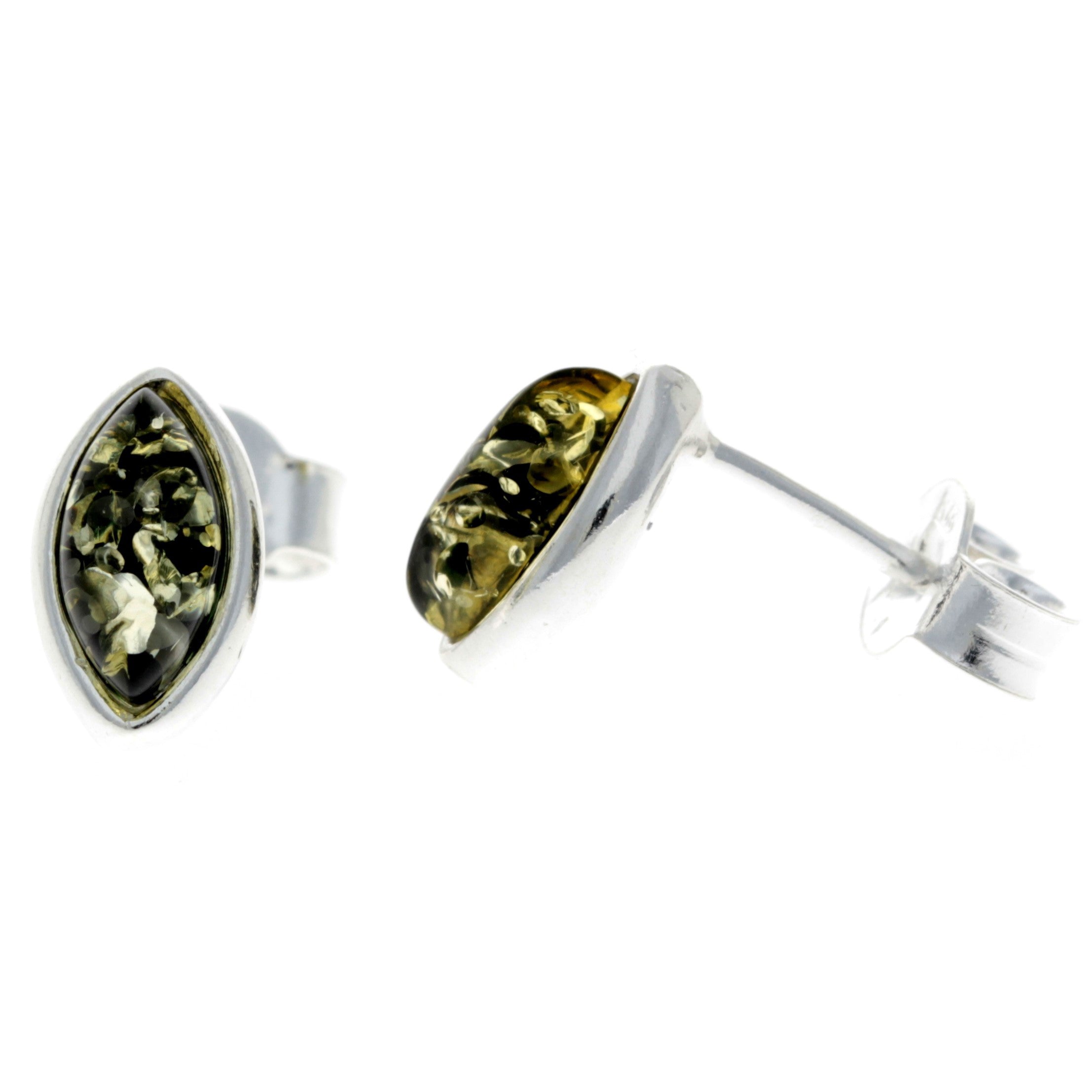 925 Sterling Silver & Genuine Baltic Amber Classic Oval Studs Earrings - 8343