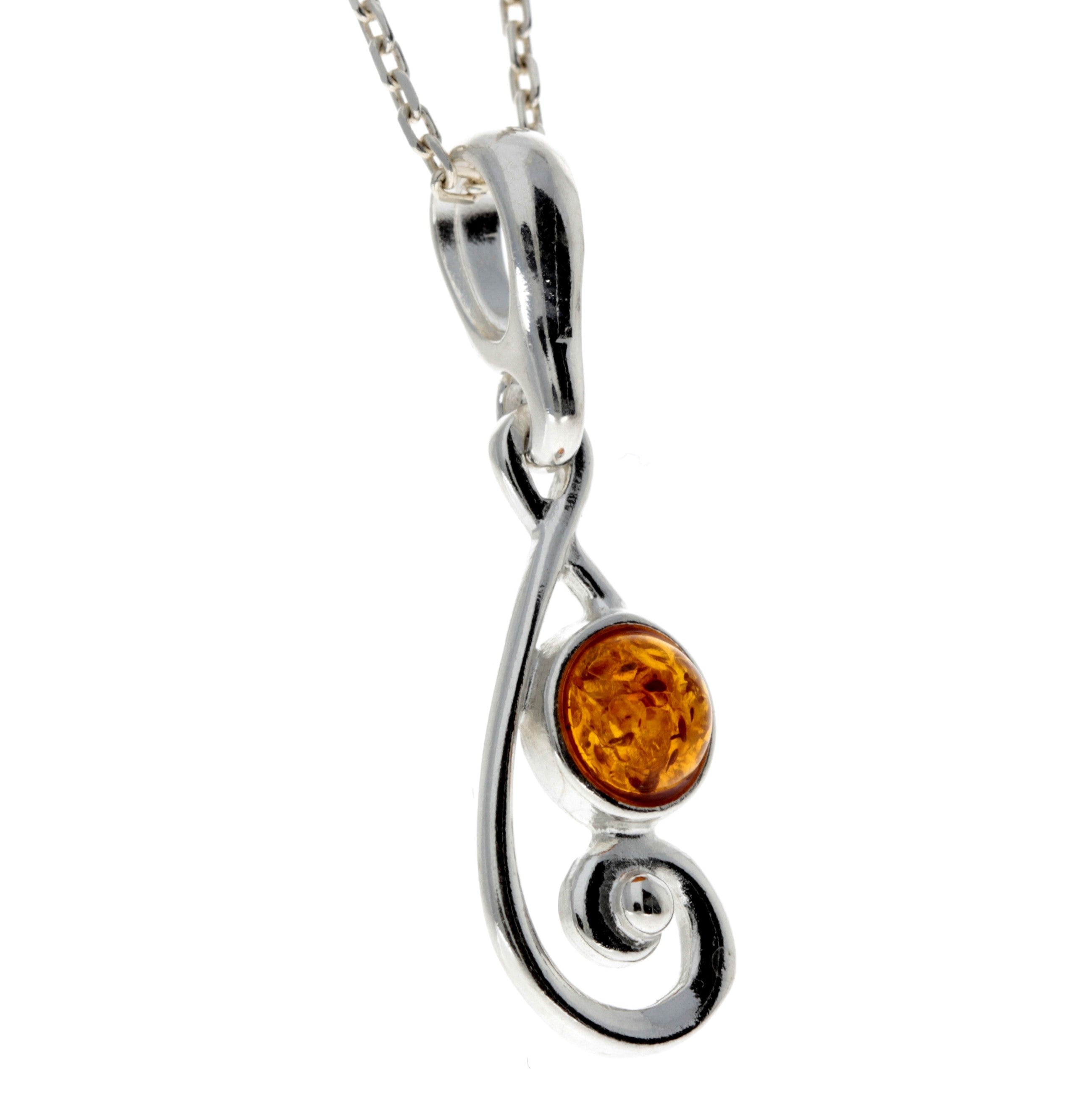 925 Sterling Silver & Genuine Baltic Amber Classic Pendant - 664