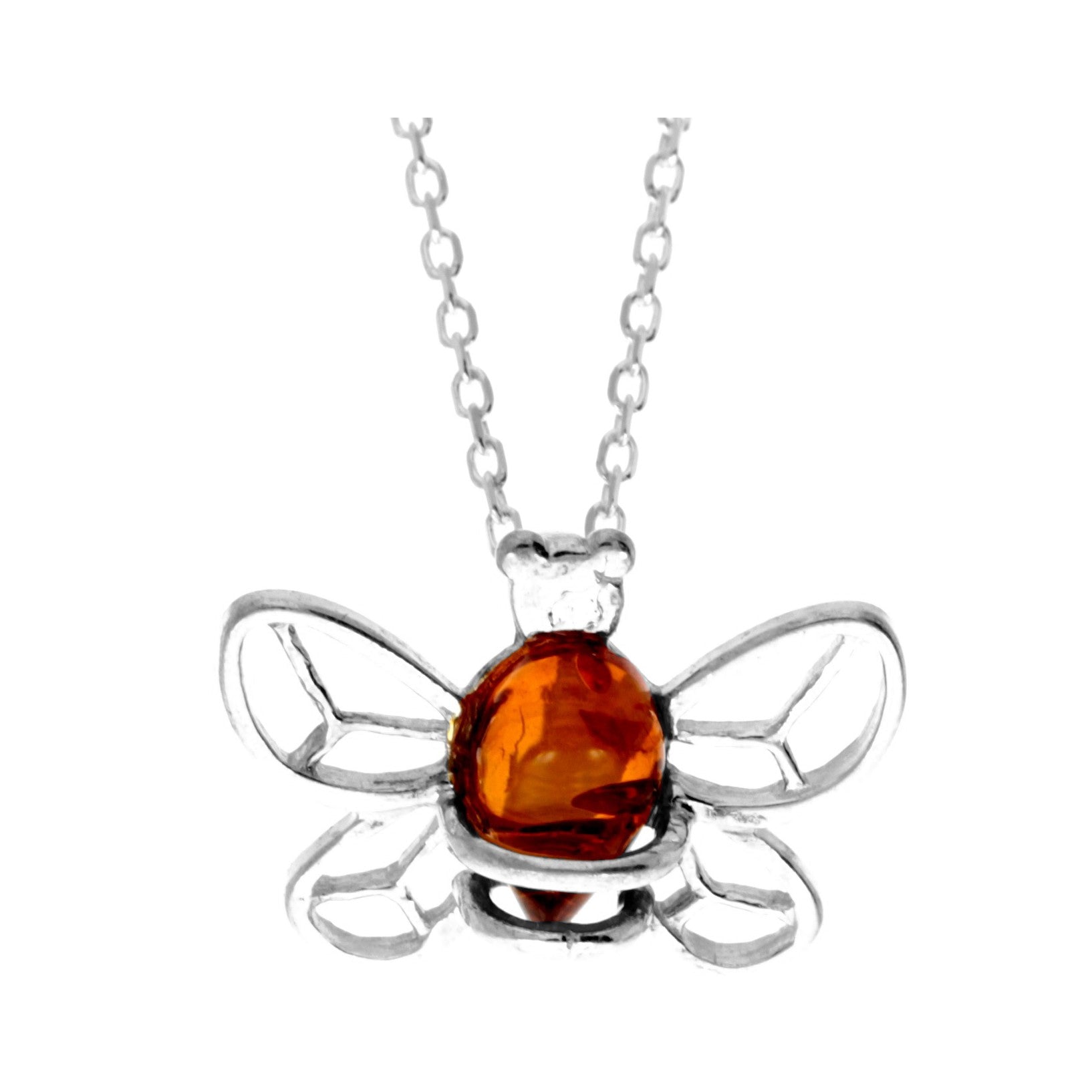 925 Sterling Silver & Genuine Baltic Amber Cute Bee Pendant 666