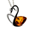 925 Sterling Silver & Genuine Teardrop Baltic Amber Swan Pendant - 672