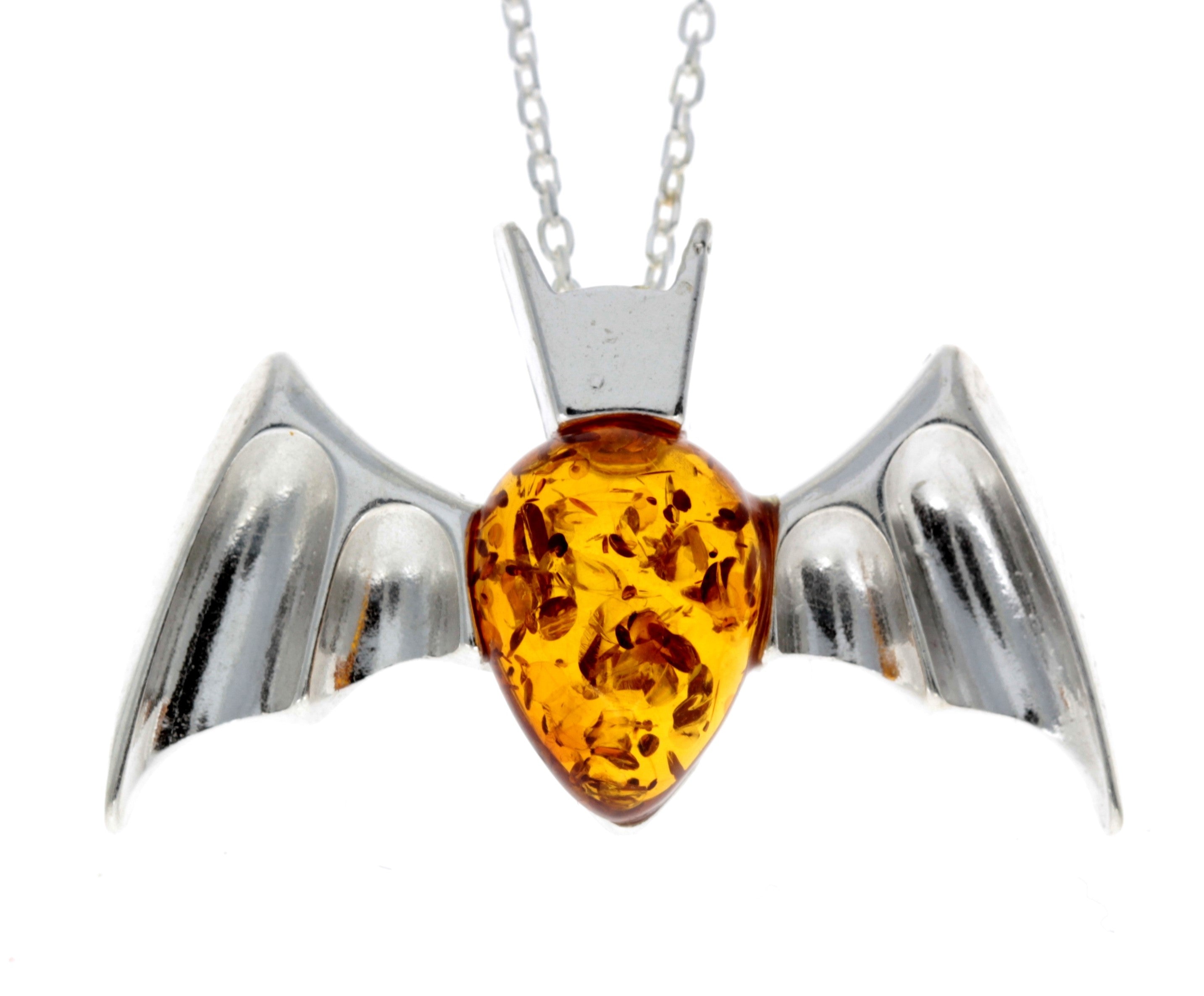 925 Sterling Silver & Baltic Amber Bat Pendant - 692