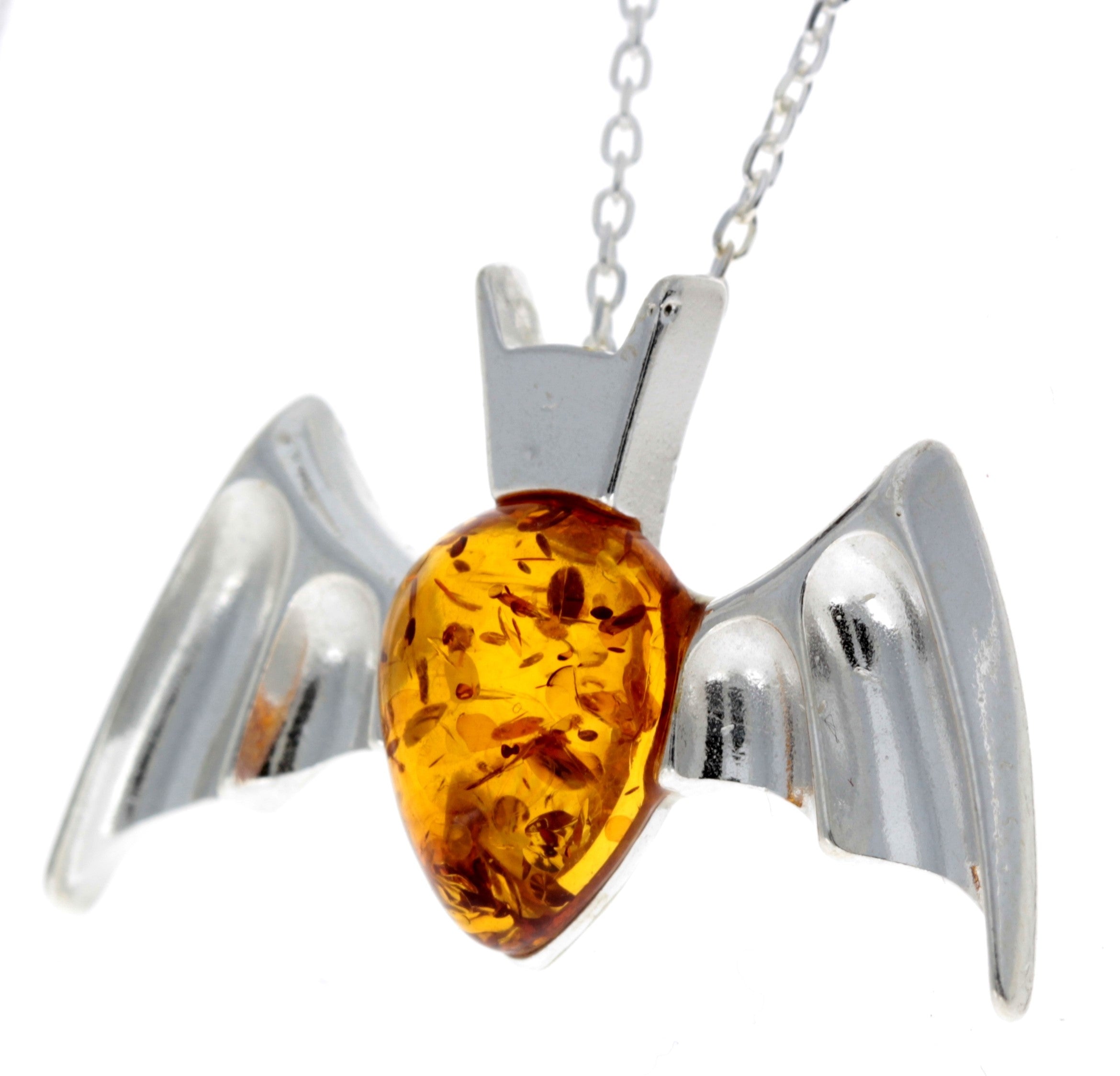 925 Sterling Silver & Baltic Amber Bat Pendant - 692